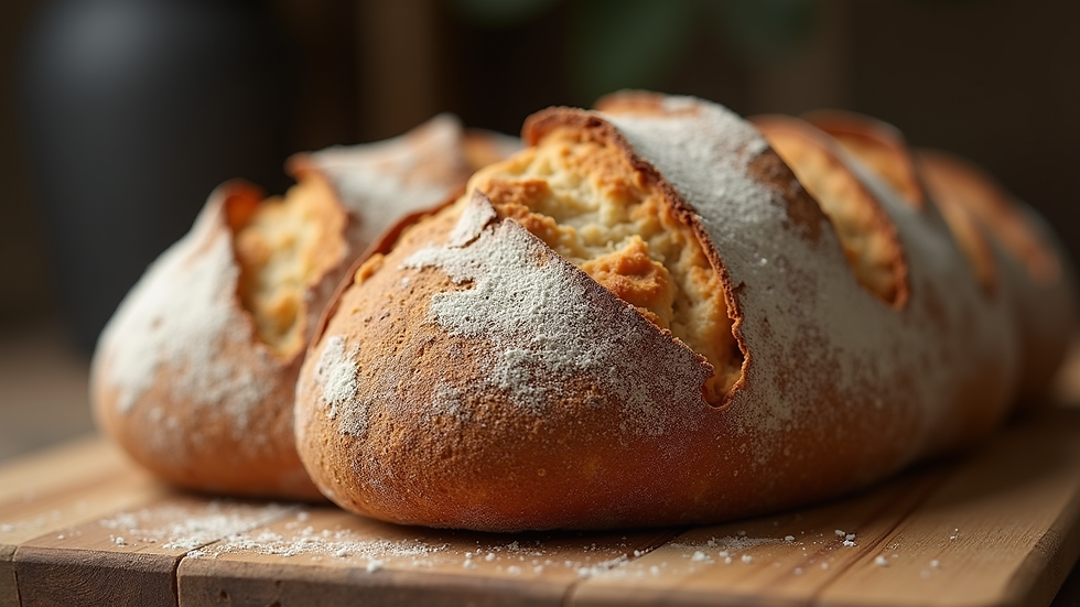 Close-up view of a freshly baked sourdough loaf