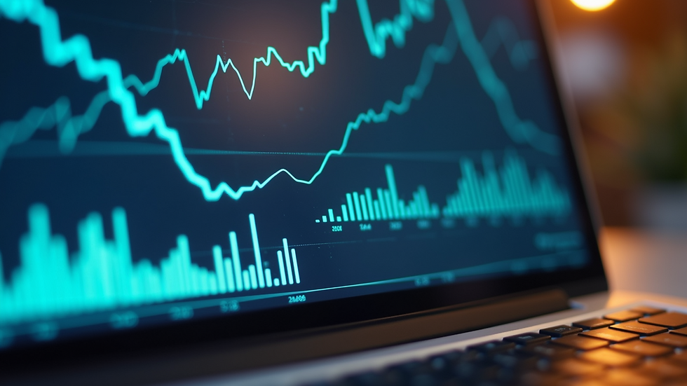 Close-up view of a laptop screen showing business growth charts