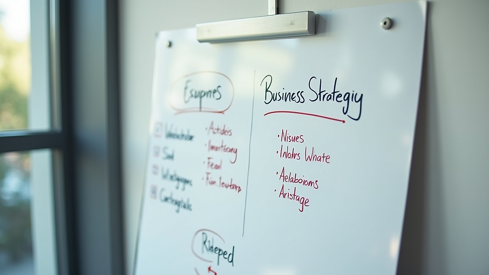 High angle view of a whiteboard with business strategy notes