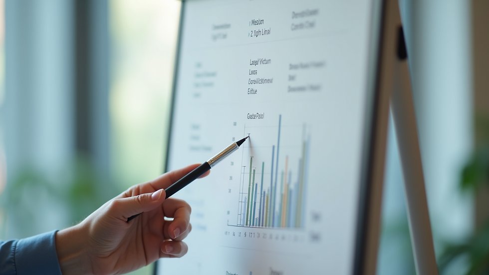 Close-up view of a consultant presenting a growth strategy on a whiteboard