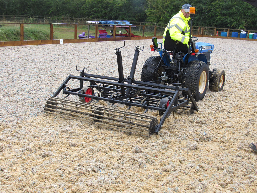 A prepared arena sheds water more evenly when the surface is kept level. Attachment being displayed is the SCH MSMGT60 Manege Groomer