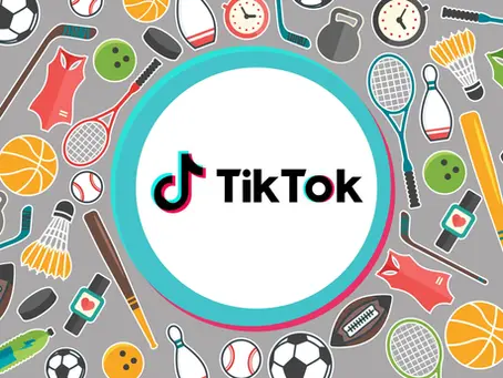 TikTok Sports design with different sports equipment around tiktok logo