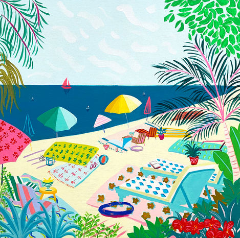 LenaSin_SummerSeas_Acrylic+GouacheonCanvas_16x16IN_2025_WEB