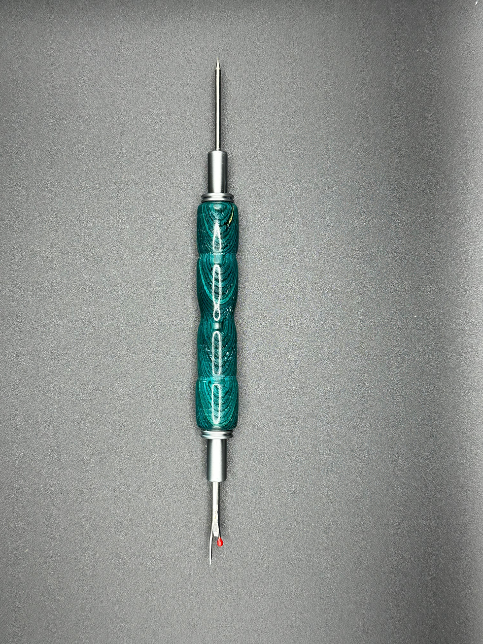 Green Wood with Brushed Chrome Hand Made Wood Seam Ripper and Stiletto