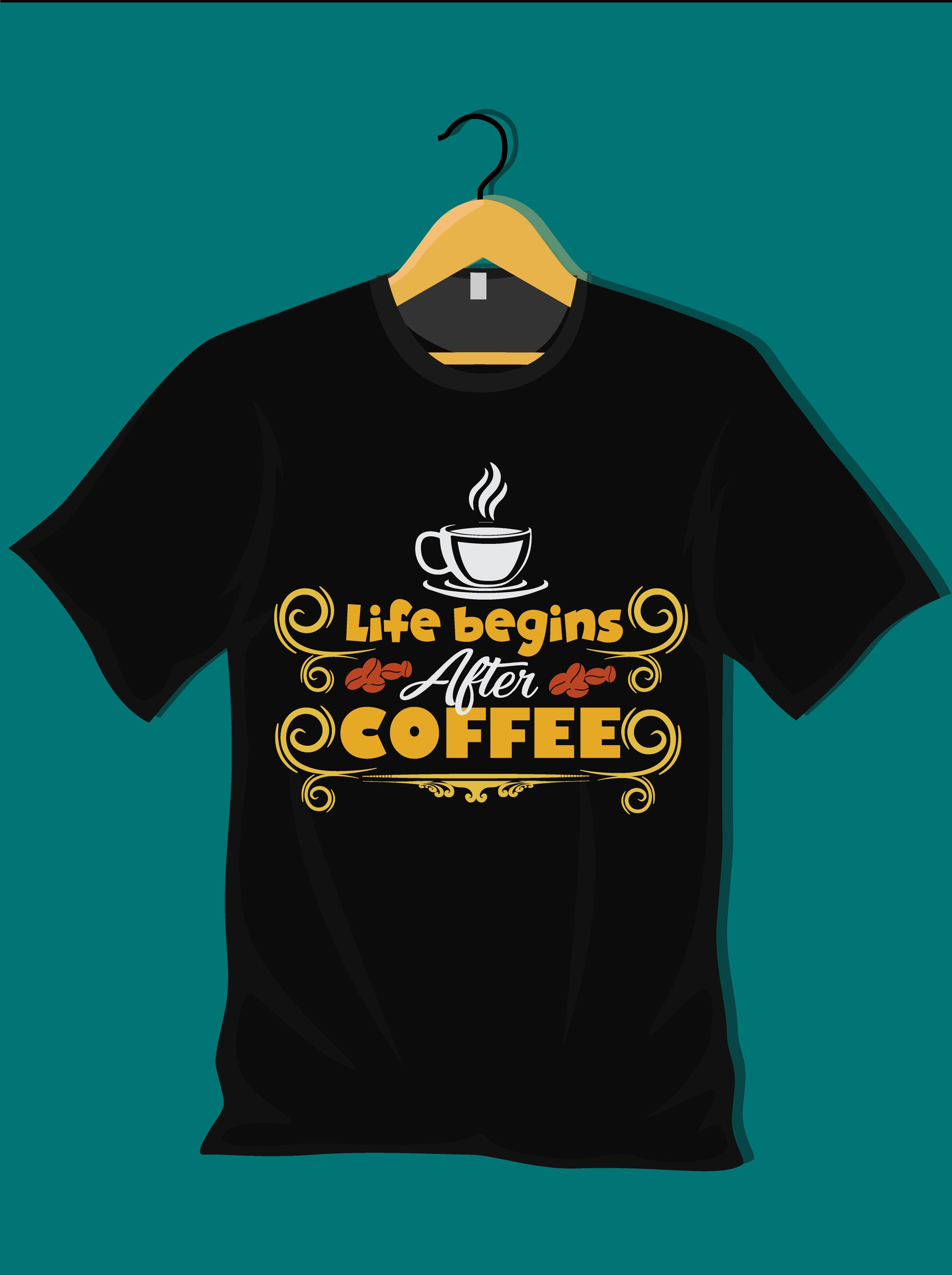 life begins after coffee graphic printed t shirt.