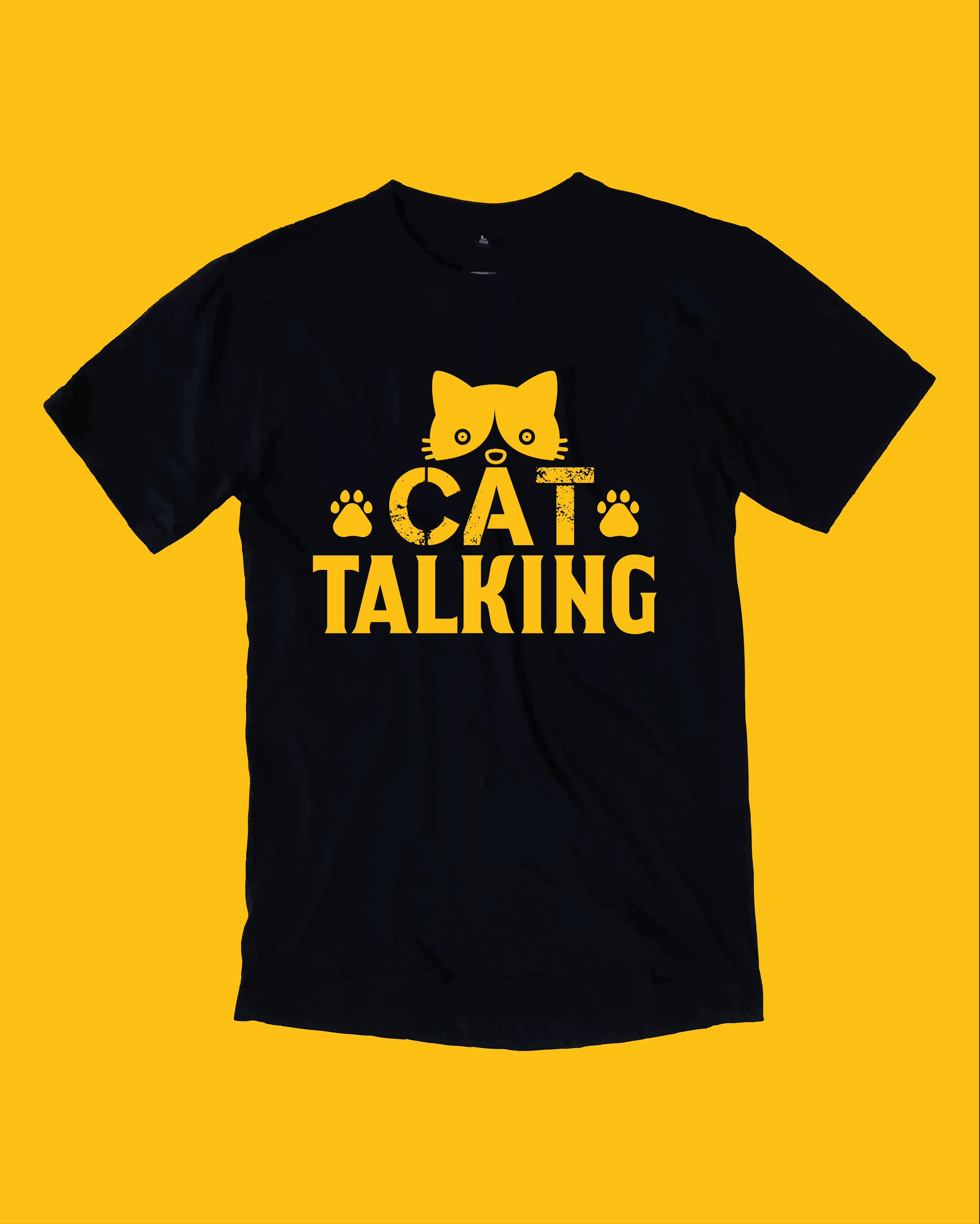 cat talking graphic printed t shirt.