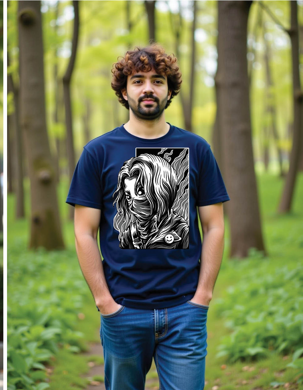 Thumbnail: Haze Fang Regular Streetwear Shirt with Misty Wolf Print Ink