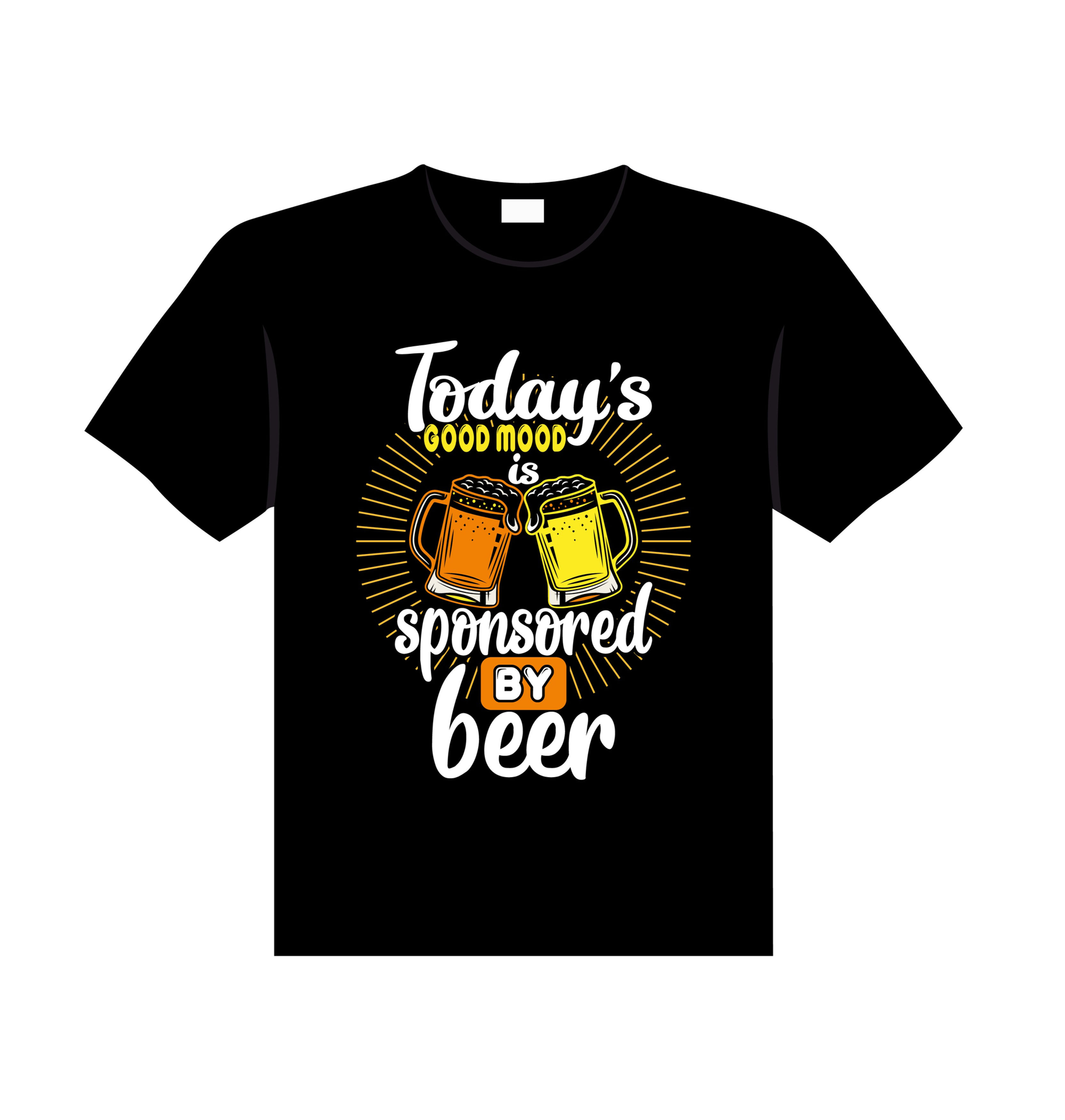 toays good mood sponserd by beer graphic printed t shirt.