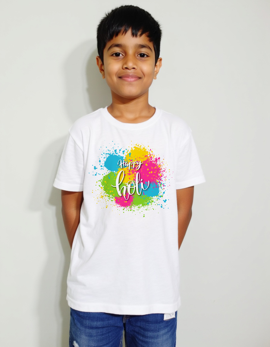 Hola Mohalla Festivities in Trendy Kids Holi Printed T-Shirts