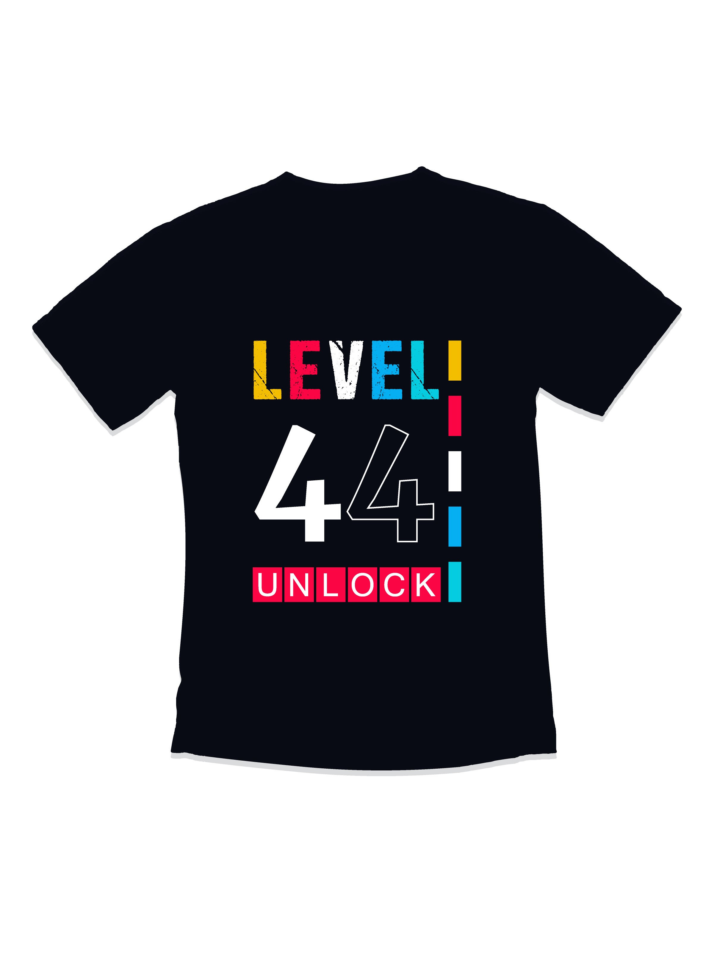level 44 unlock gaming typography t shirt