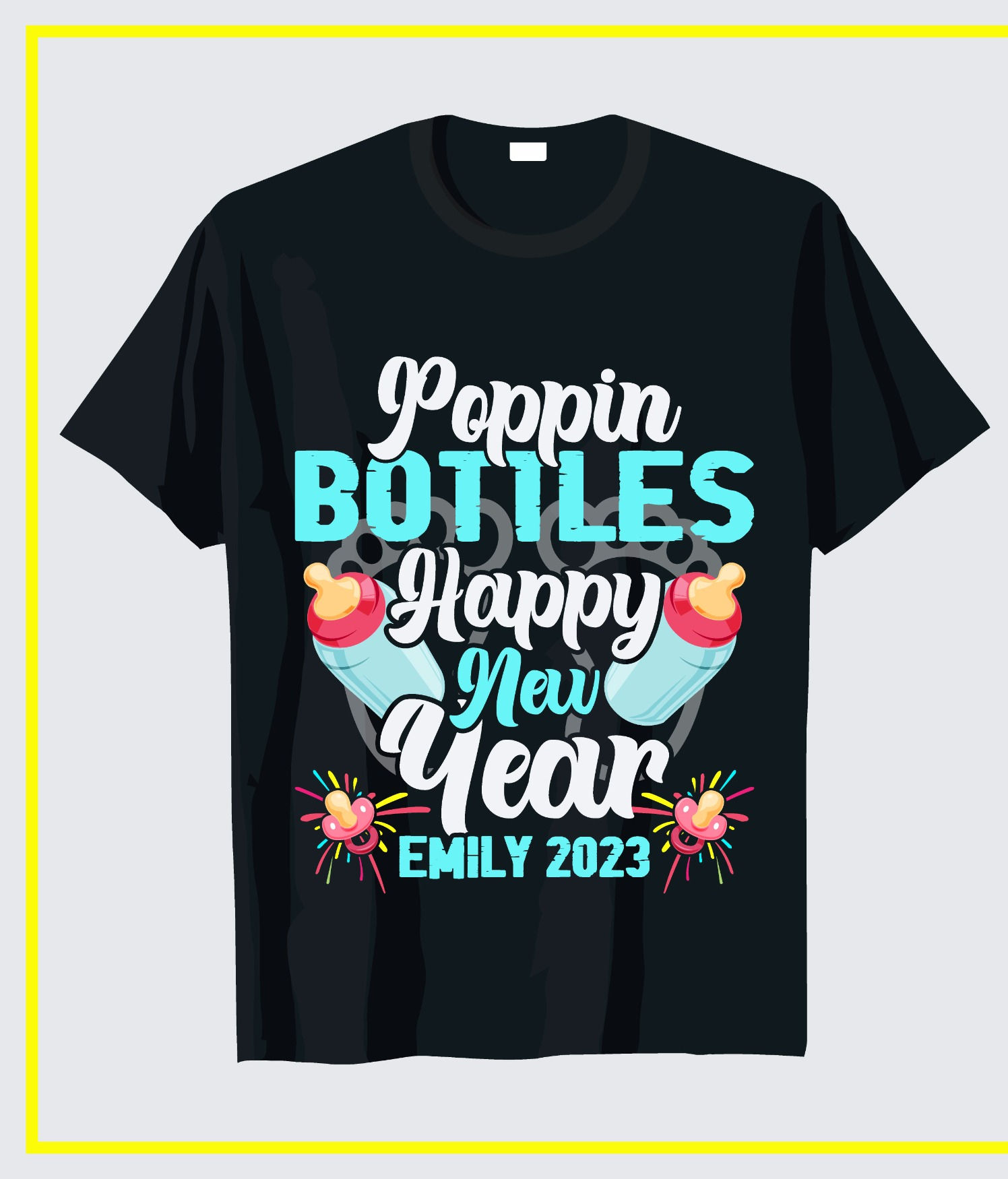poppin bottles happy new year typography printed t shirts