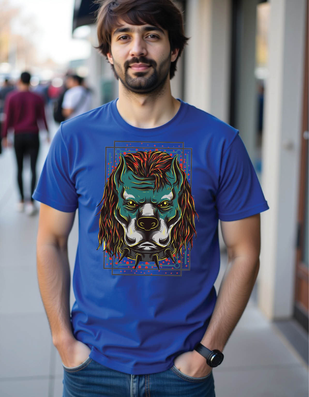 Regular Fit Streetwear Tee with Wild Animal Print and Graffiti Overlay