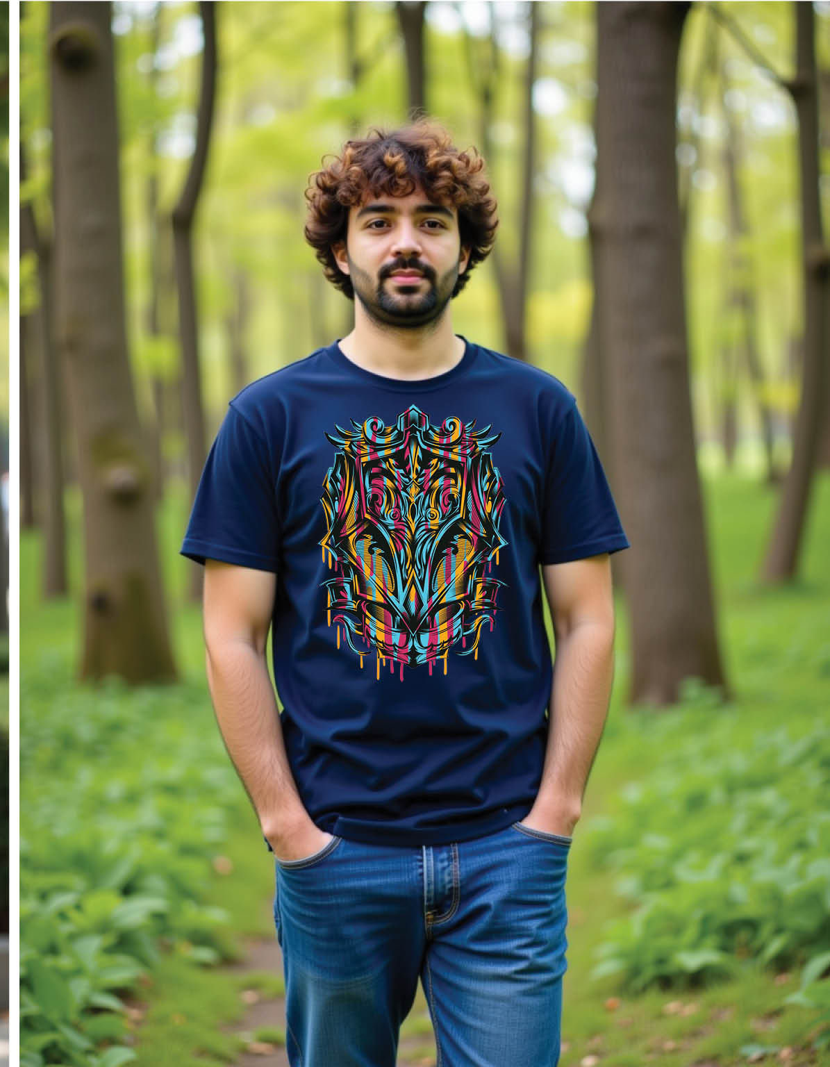 Alien World Graphic Tee in Regular Fit with Surreal Outer Space Print