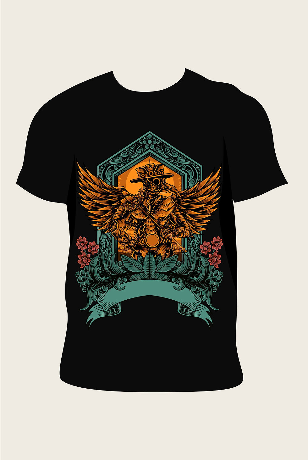 plague doctor cyborg costume vintage engraving flame graphic printed t shirts