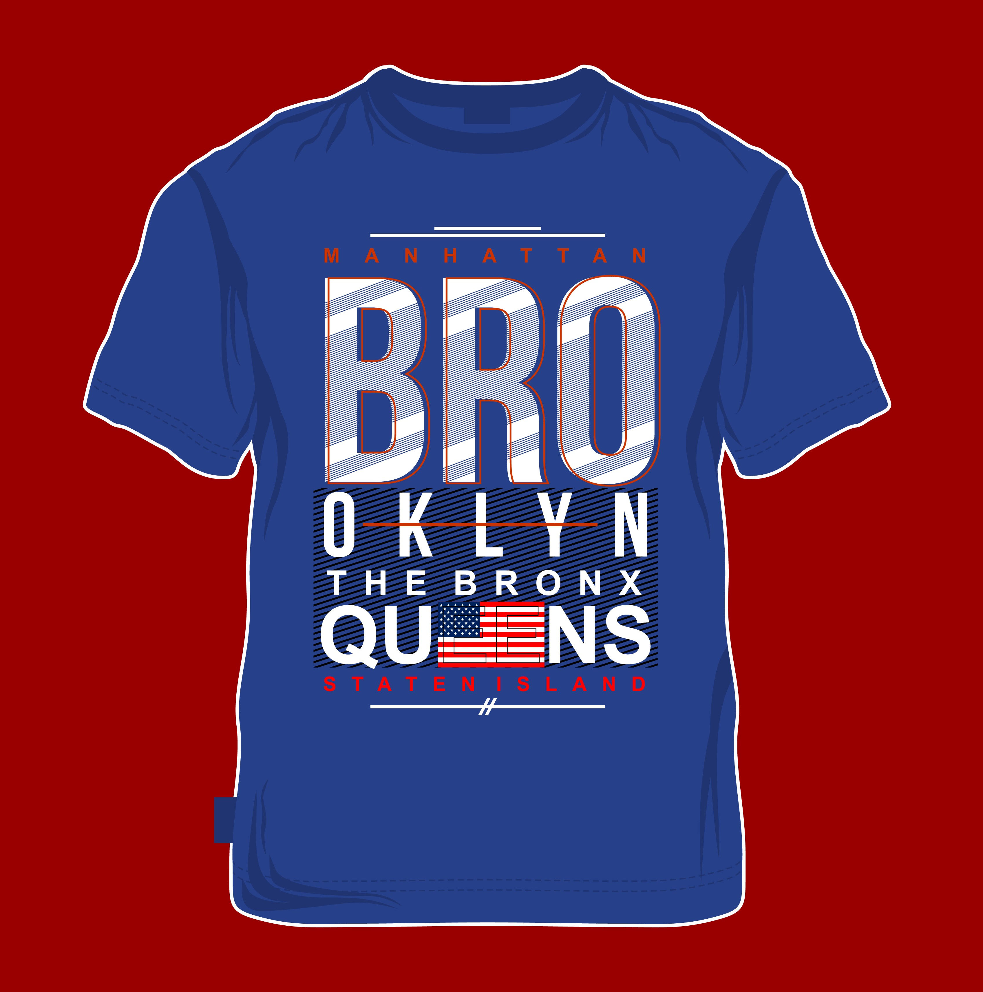 Manhattan brooklyn the bronx quns staten island typography printed t shirts