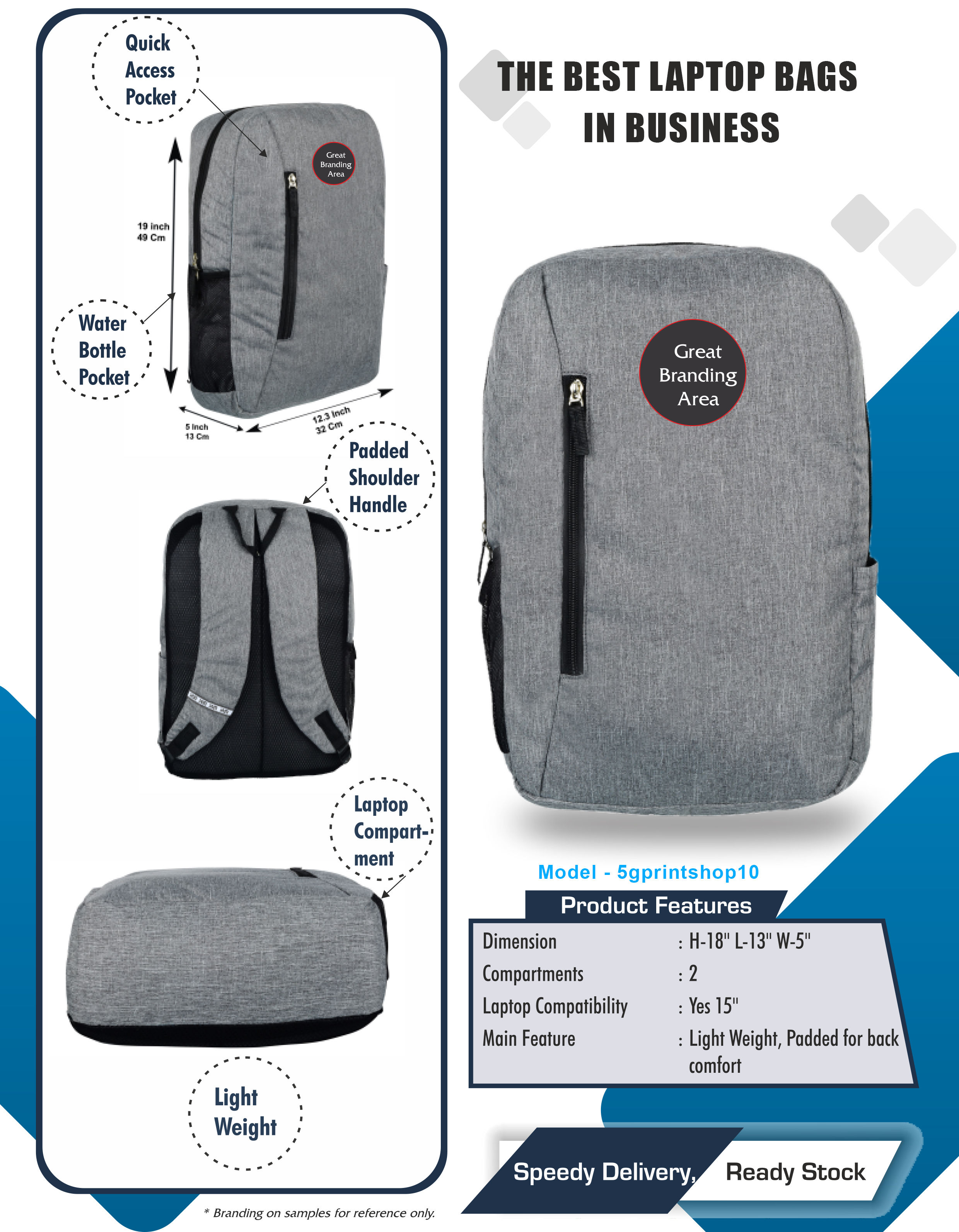 Pack of 5 pices / Unisex Buy Customized Laptop Bags with company Logo