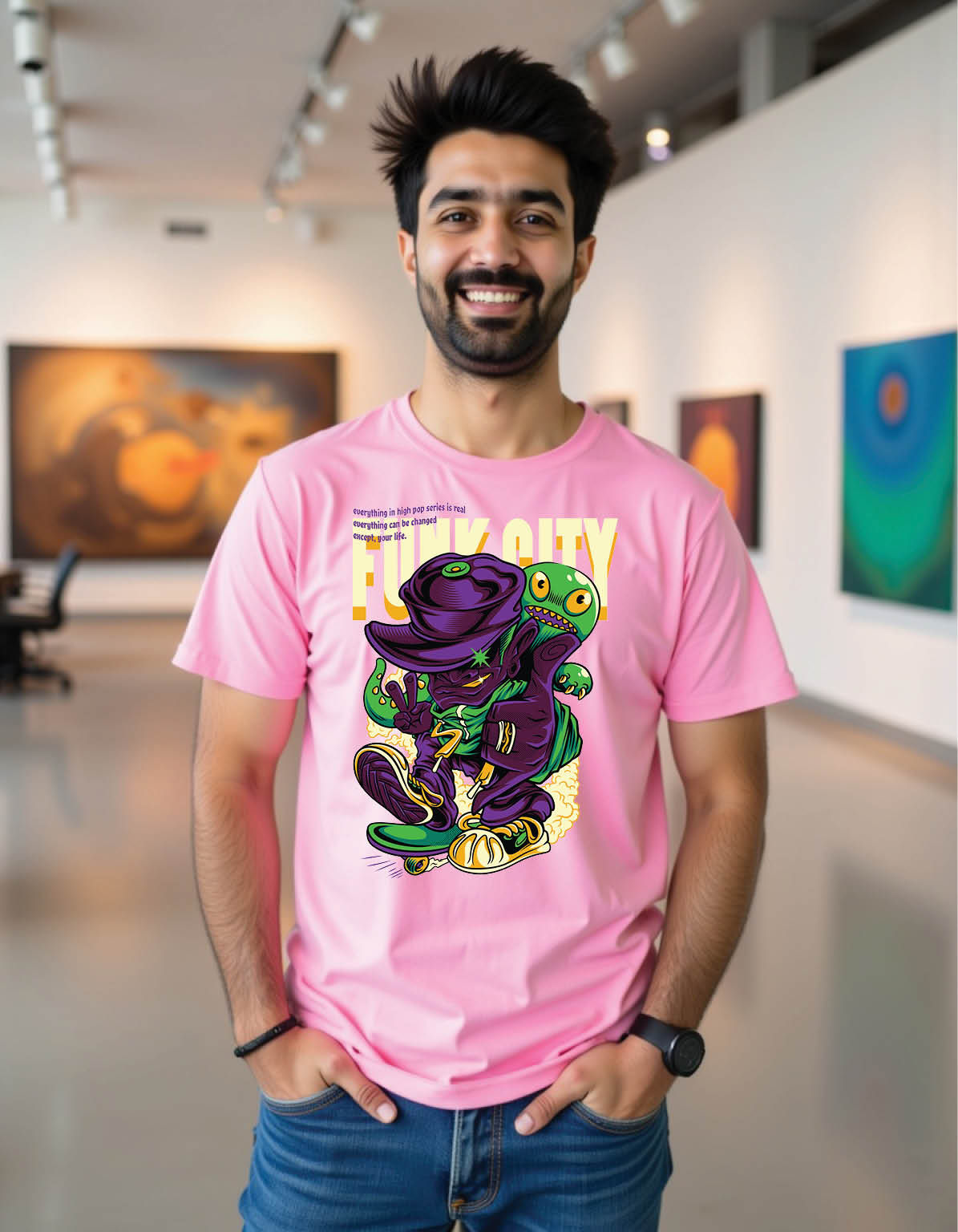 Future Code Graphic Tee in Regular Fit with Matrix-Style Text Overlay
