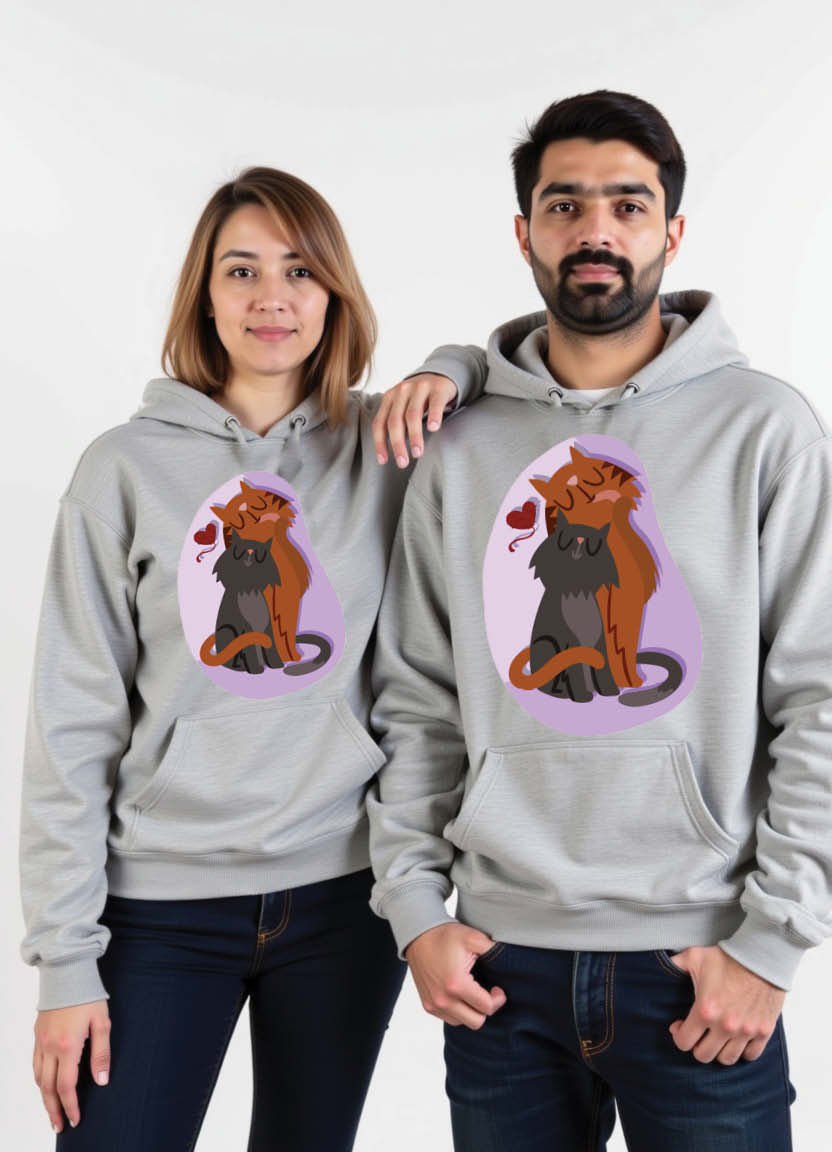 Thumbnail: Romantic Cat Soulmate Hoodies with Fierce Animal Design for Loving Pairs