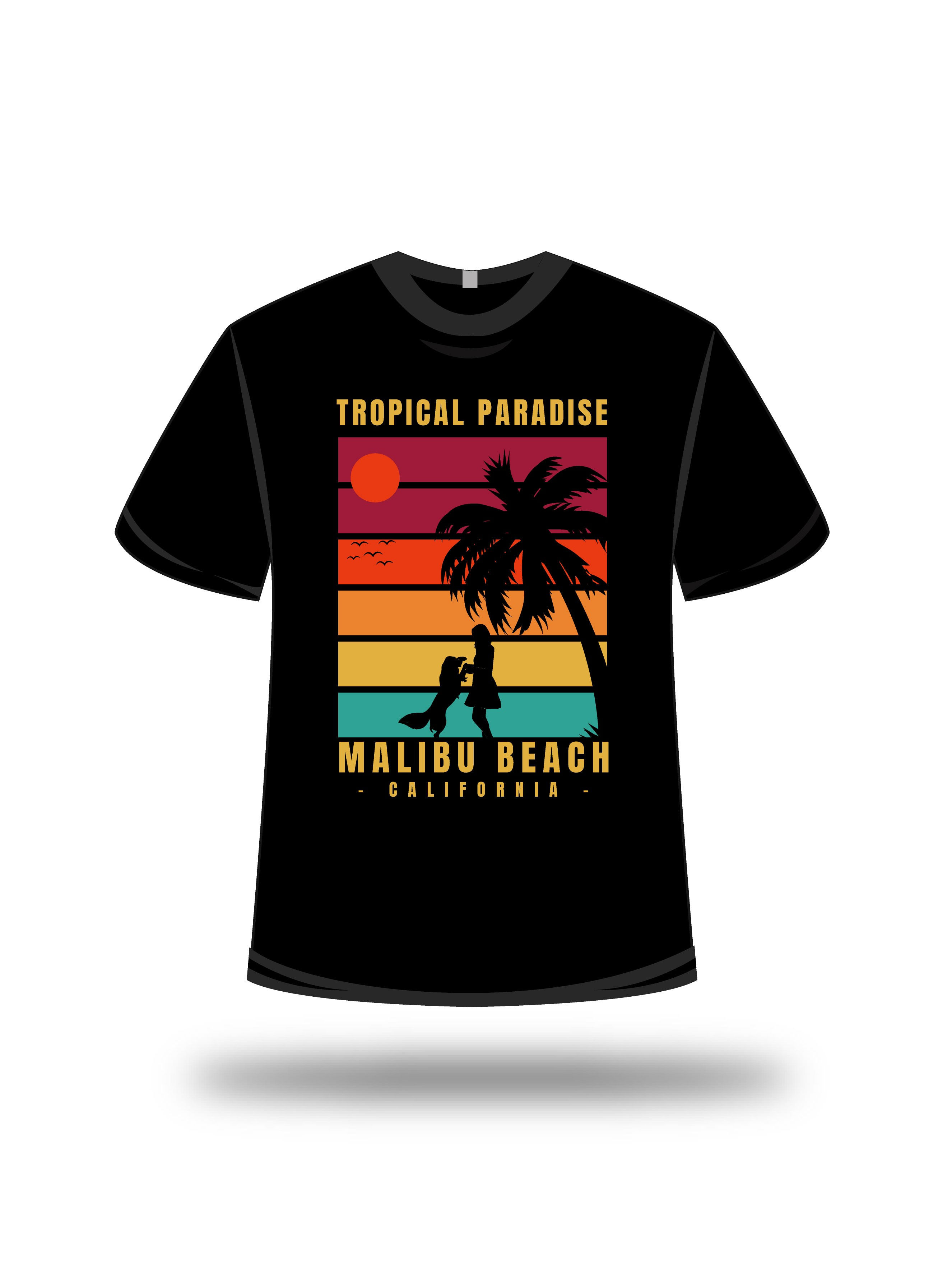 Tropical paradise malibu beach california typography tshirt