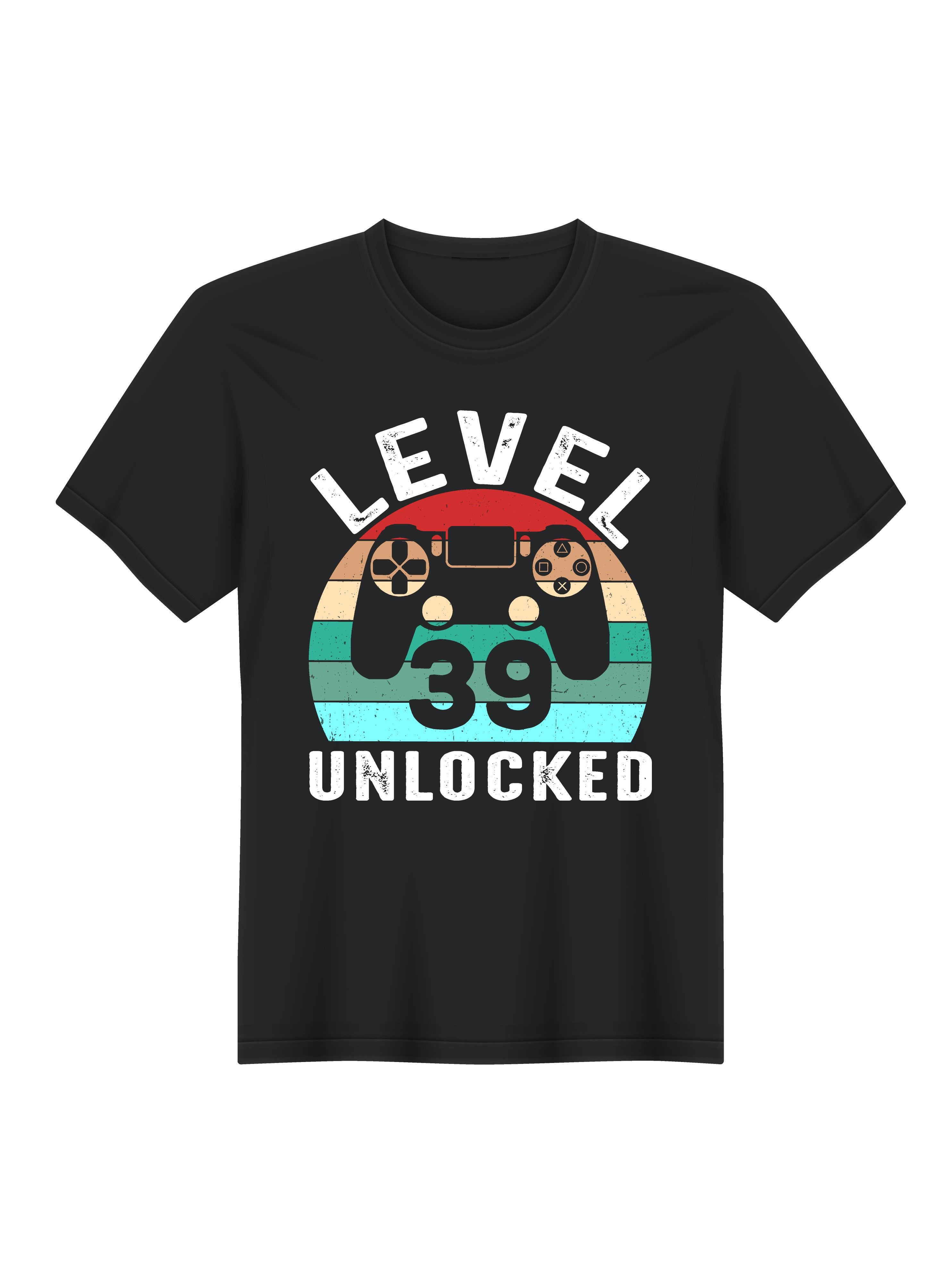 level 39 unlocked typography printed t shirts