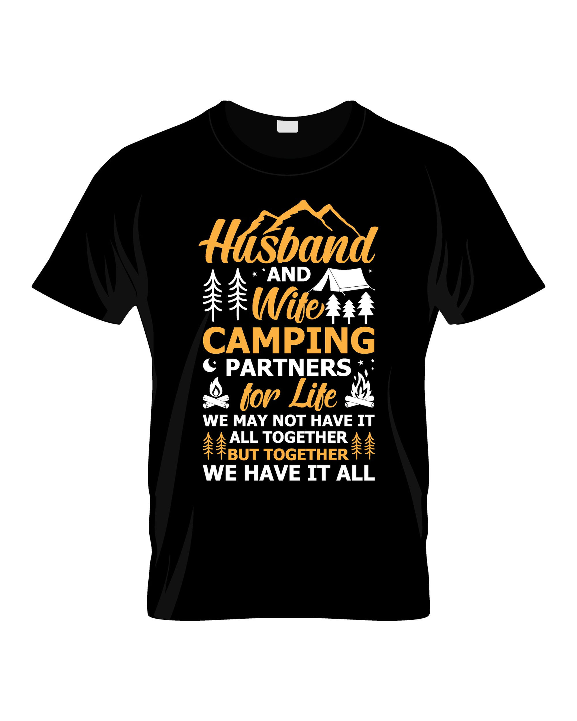 husband and wife camping partner for life grapic printed t shirts .