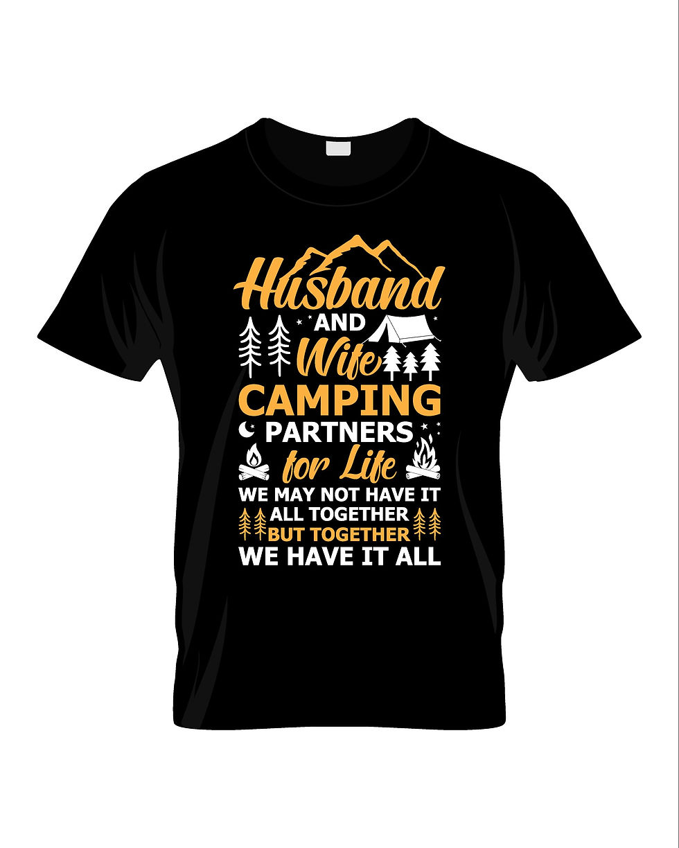 husband and wife camping partner for life grapic printed t shirts .