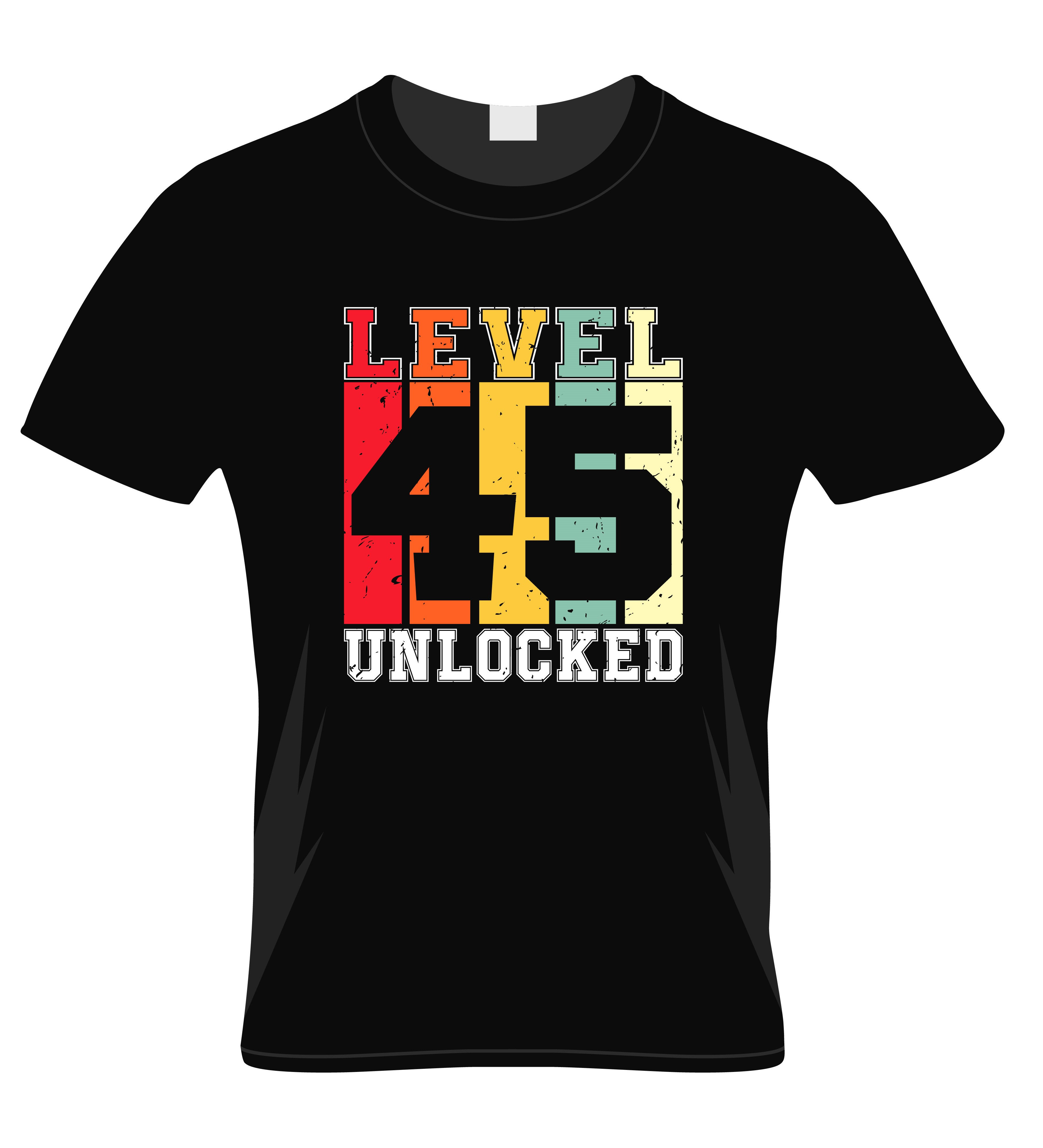 level 45 unlocked typography printed t shirts