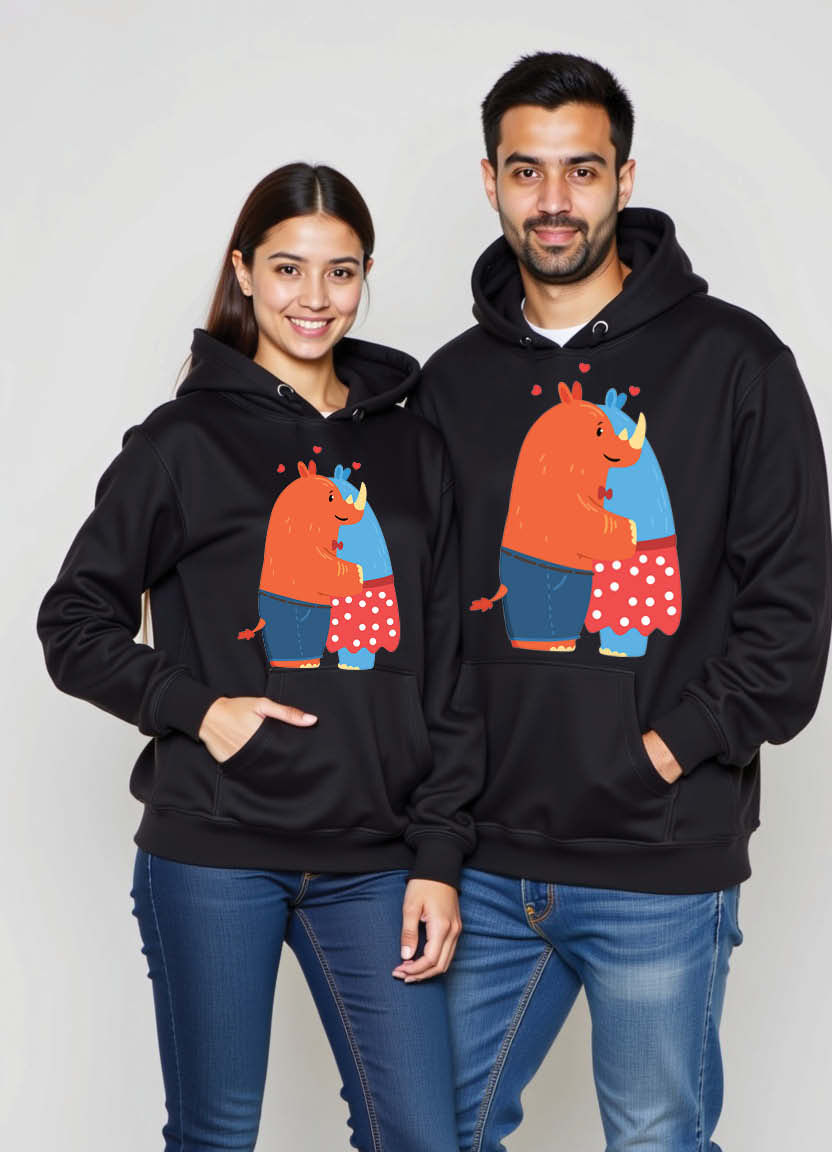 Darling rhinoceros Duo Hoodies for Couples Who Swim in Cute Romantic Harmony