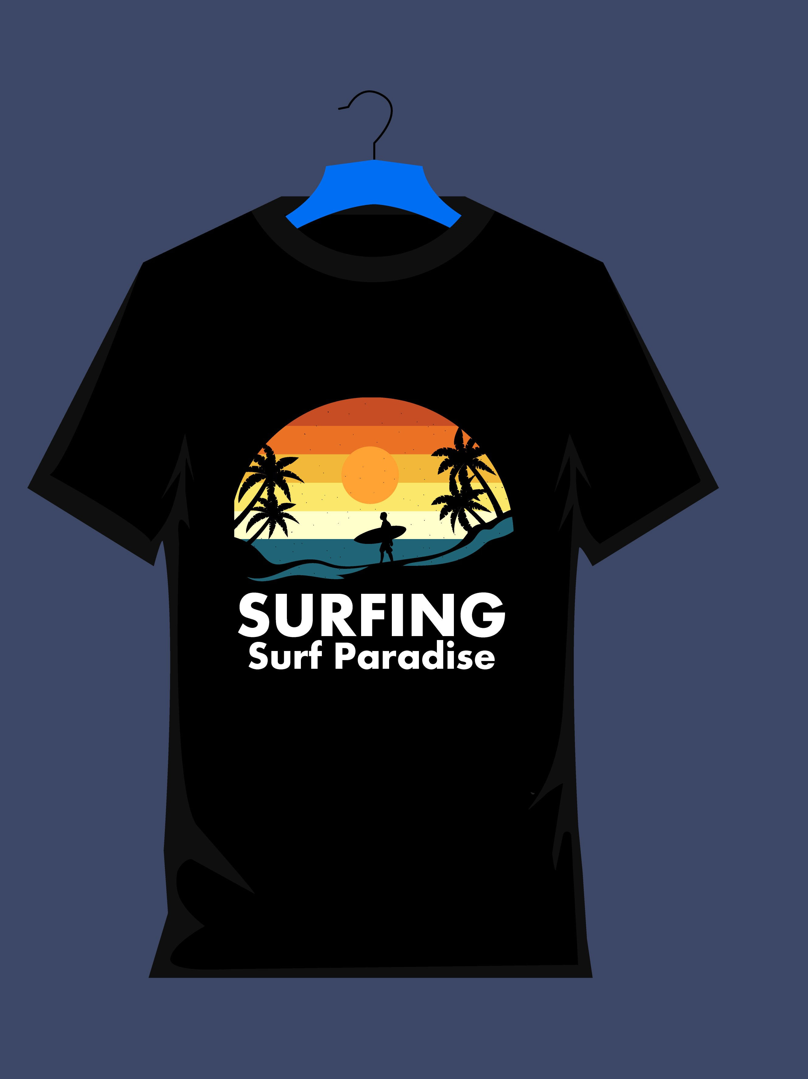 Surfing surf paradise typography printed t shirts