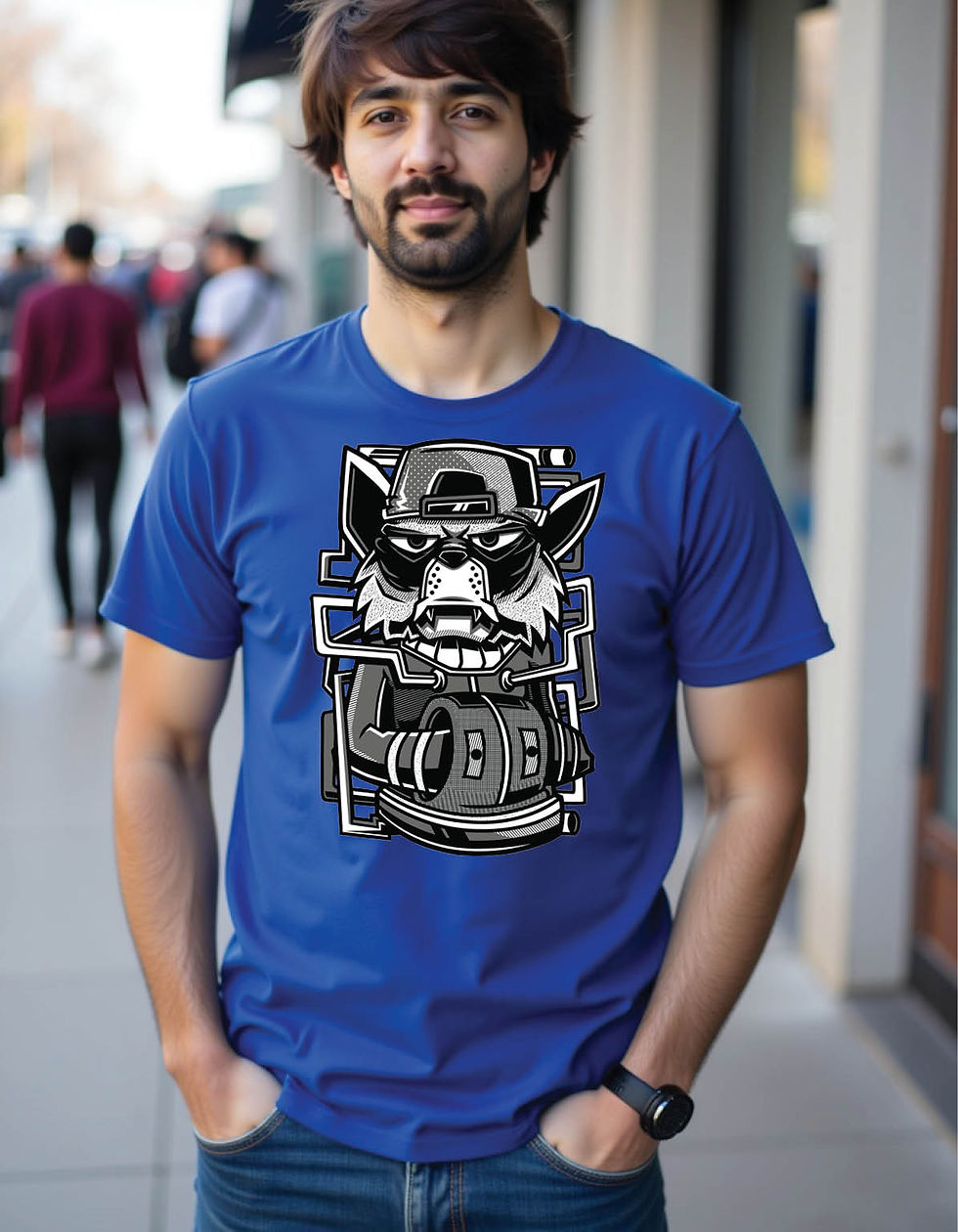 Thumbnail: Rogue Fang Regular Streetwear Shirt with Rebel Wolf Print Ink