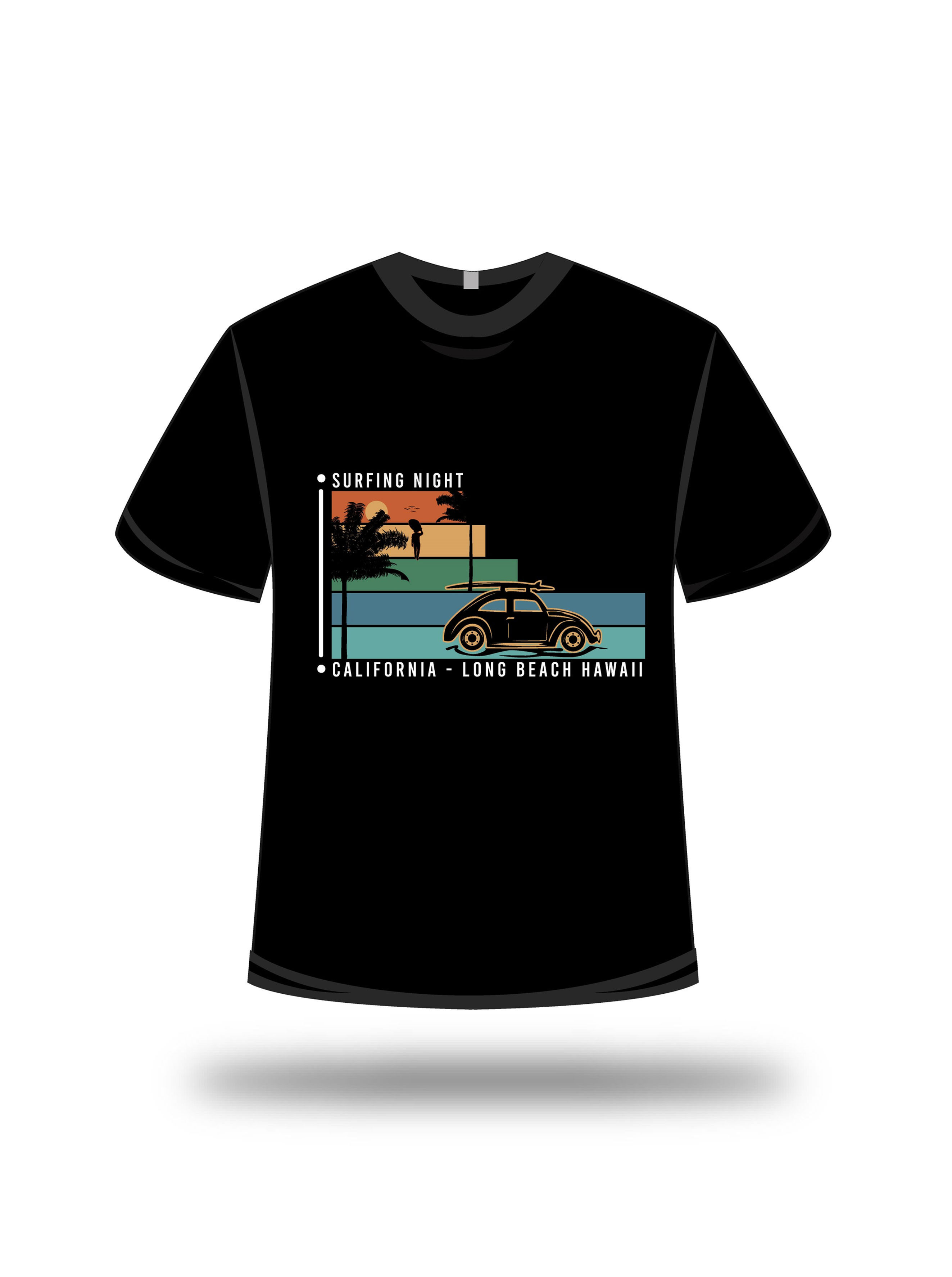 Surfing night california long beach hawaii typography tshirt