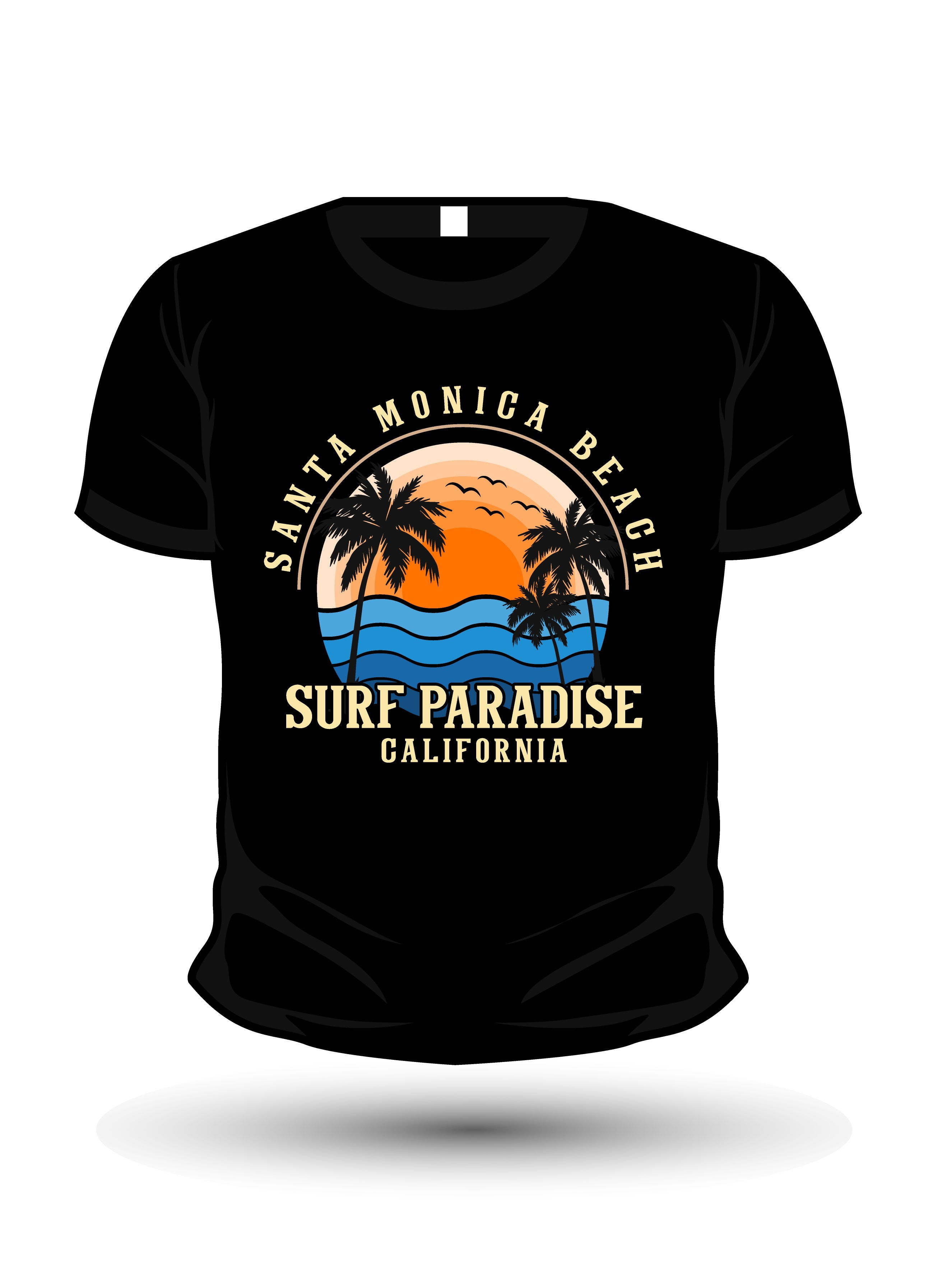 Santa monica beach surf paradise californa typography printed tshirts