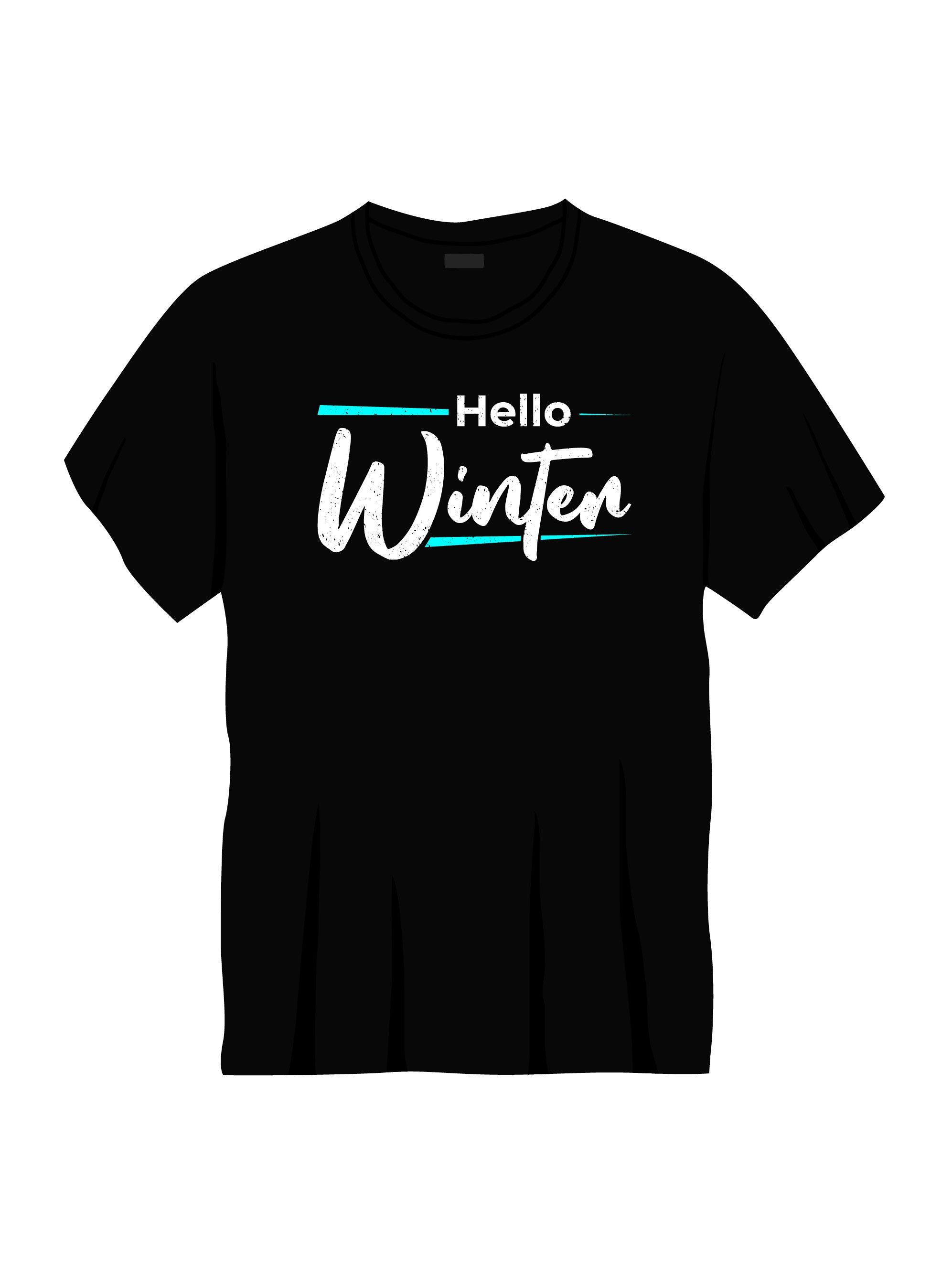 hello winter typography printed t shirts