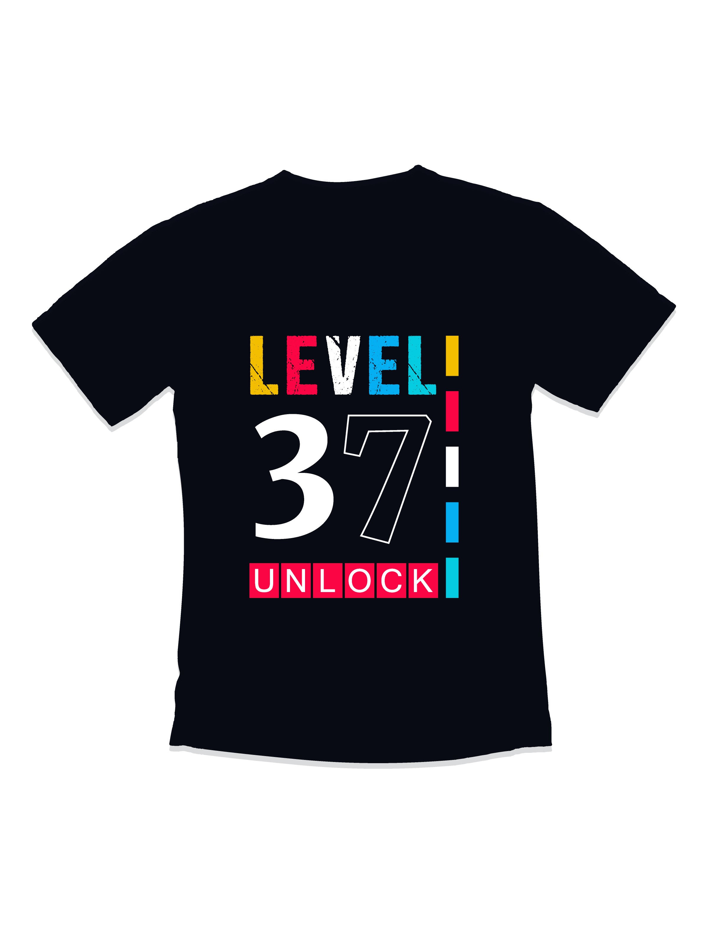 level 37 unlock gaming typography t shirt