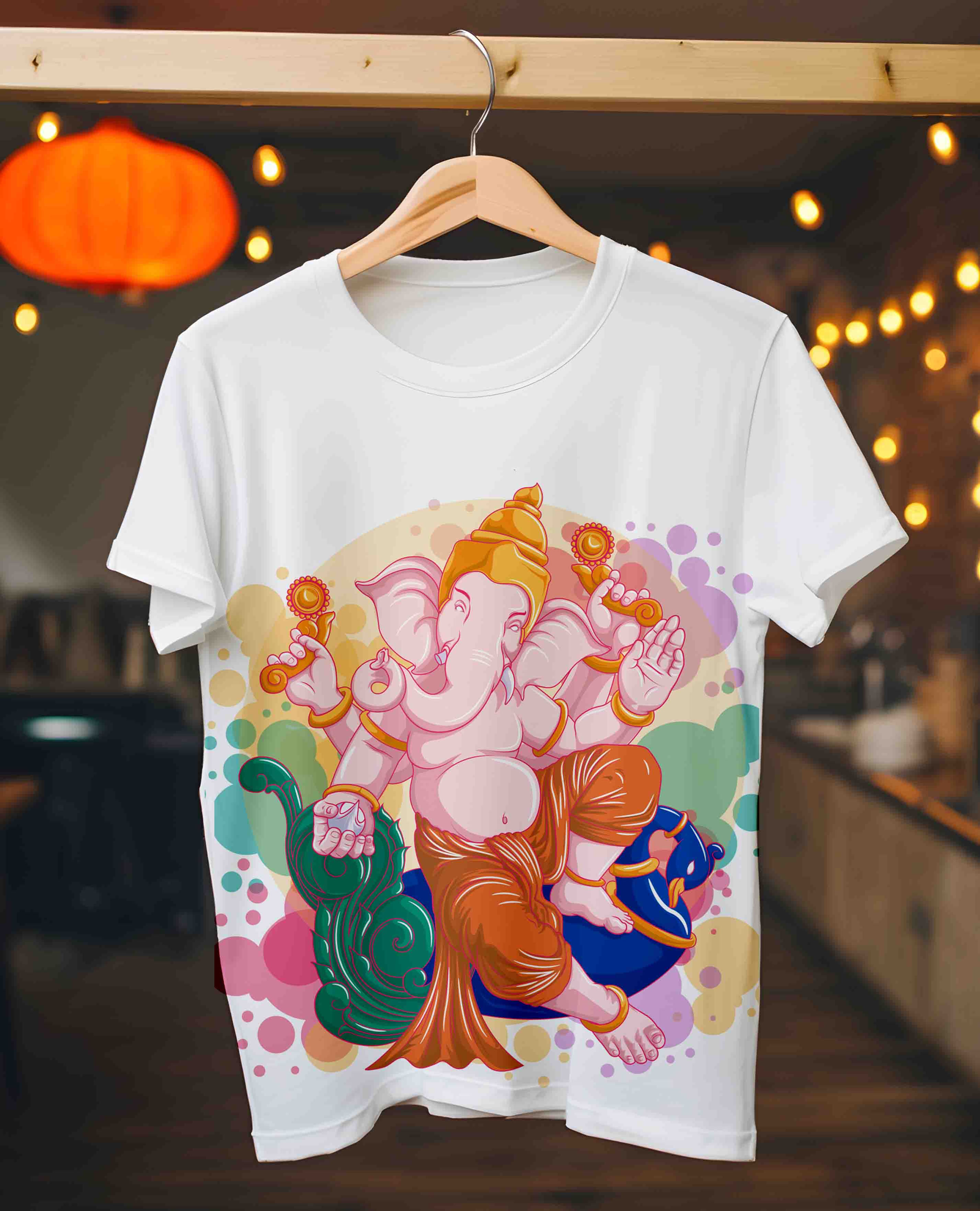 Rewa Full Graphic Ganesh Utsav T-Shirts: White Tiger Land in Full Festive Style