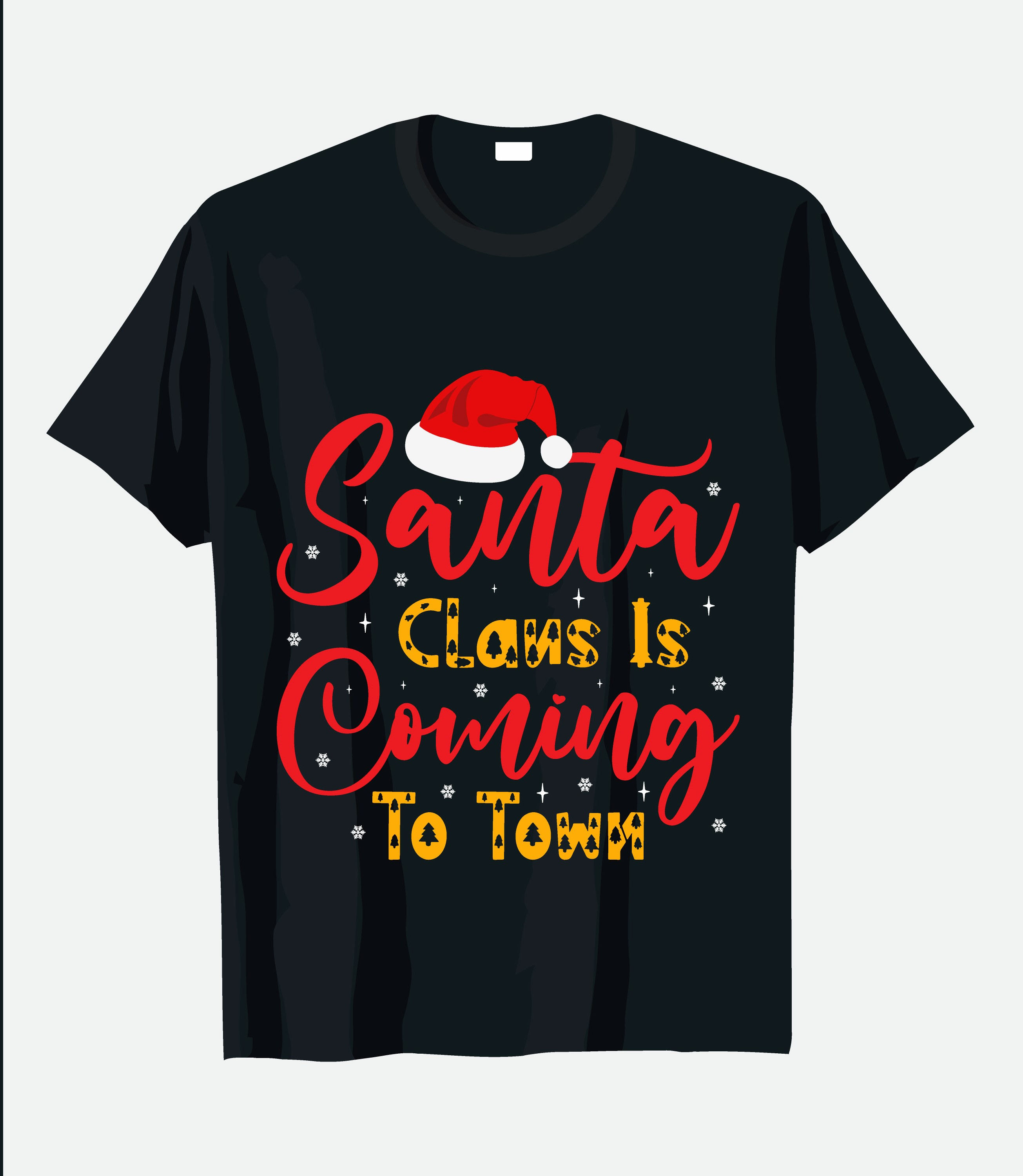 santa claus is coming to town typography printed t shirts