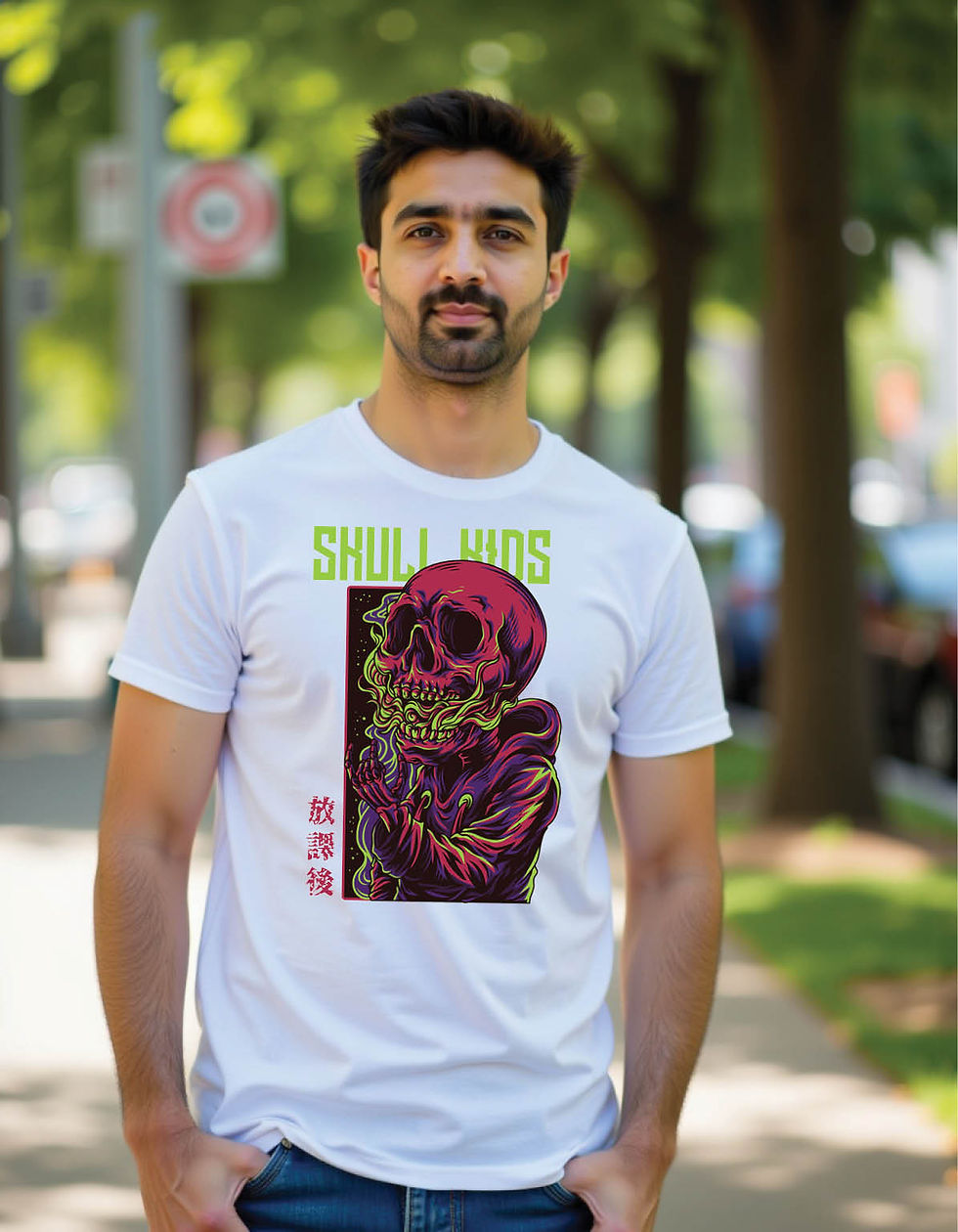 Neon Road Standard Fit Tee with Glowing Path Graphic Artwork