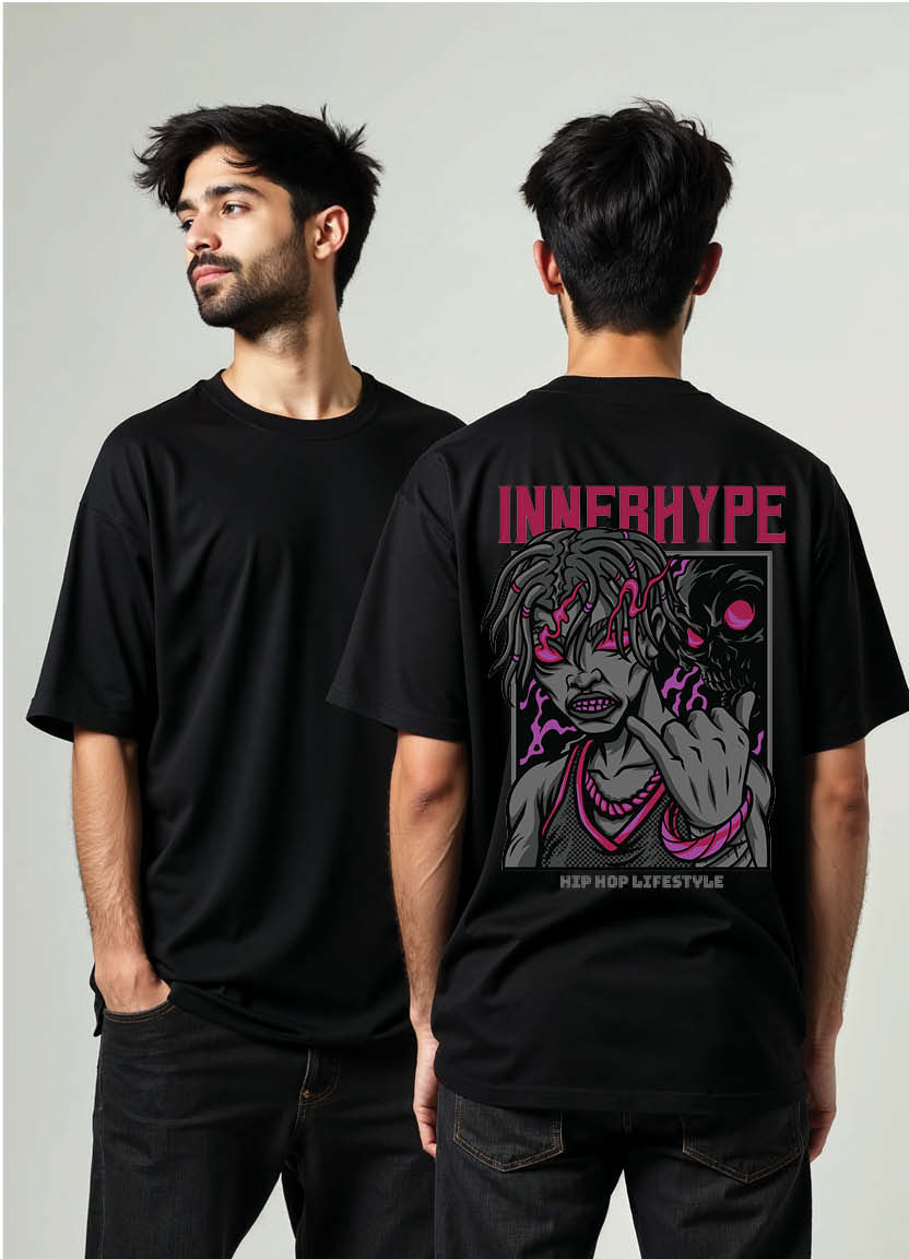 Tech Streets Oversized T-Shirt with Cyber-Inspired Graphic Print