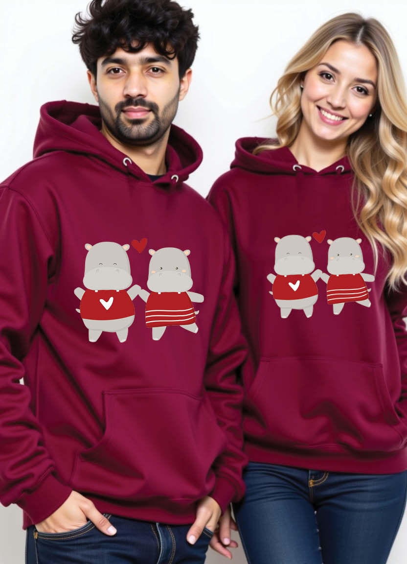 Thumbnail: Cute Love-Themed Couple Hoodies with Hearts, Quotes, and Matching Elements