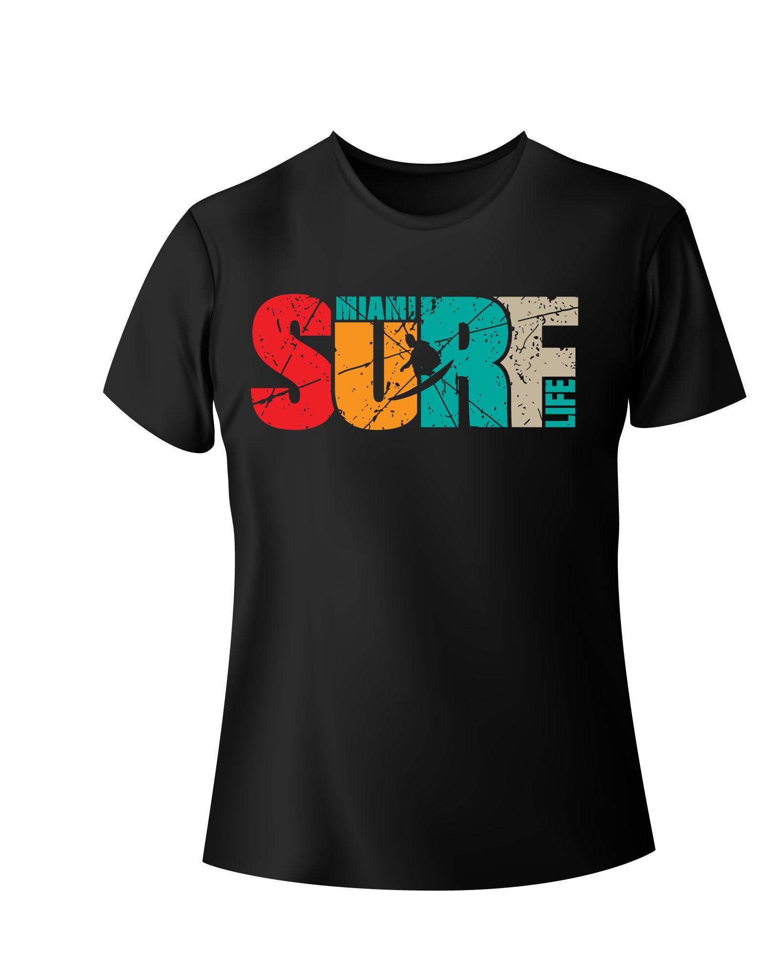 miami surf life typography t shirt