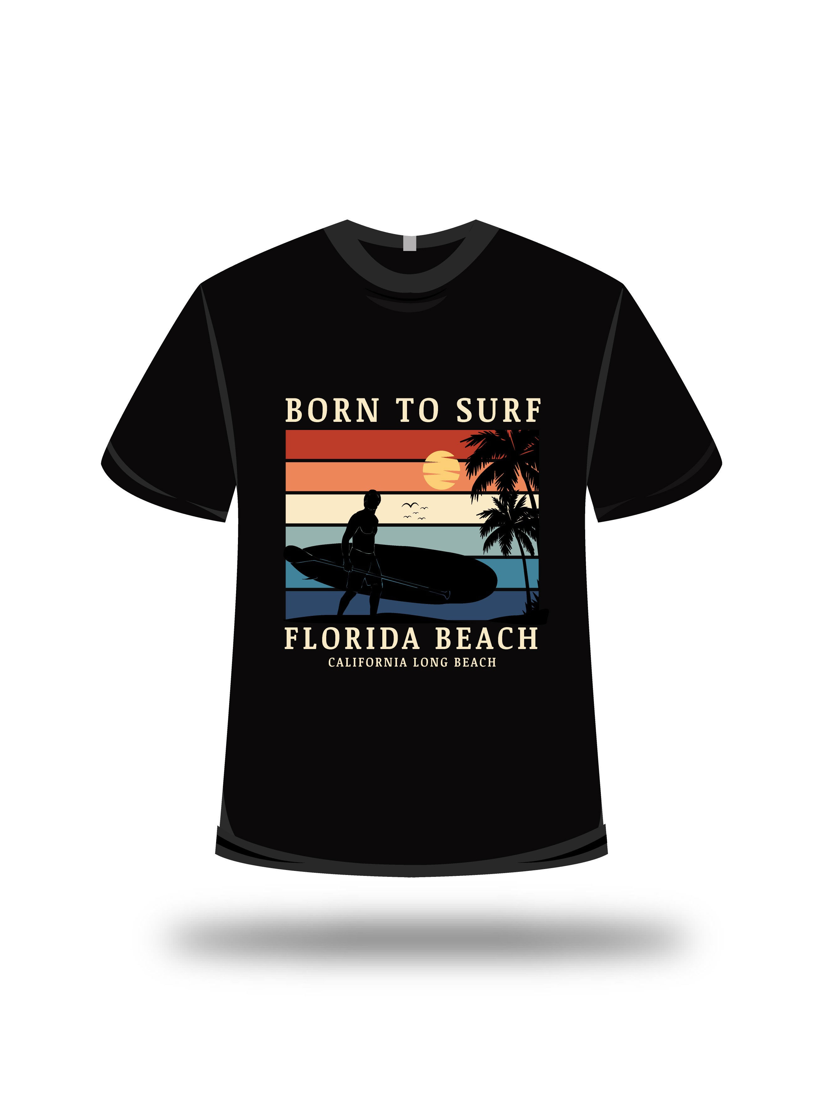 Born to surf florida beach california long beach typography tshirt