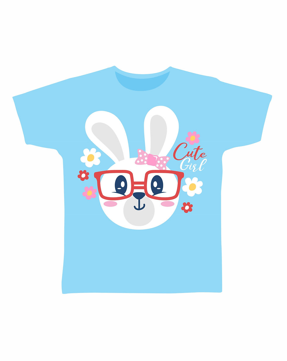 Thumbnail: Pretty bunny cartoon, play all day, play nice kids t shirts 100% cotton.