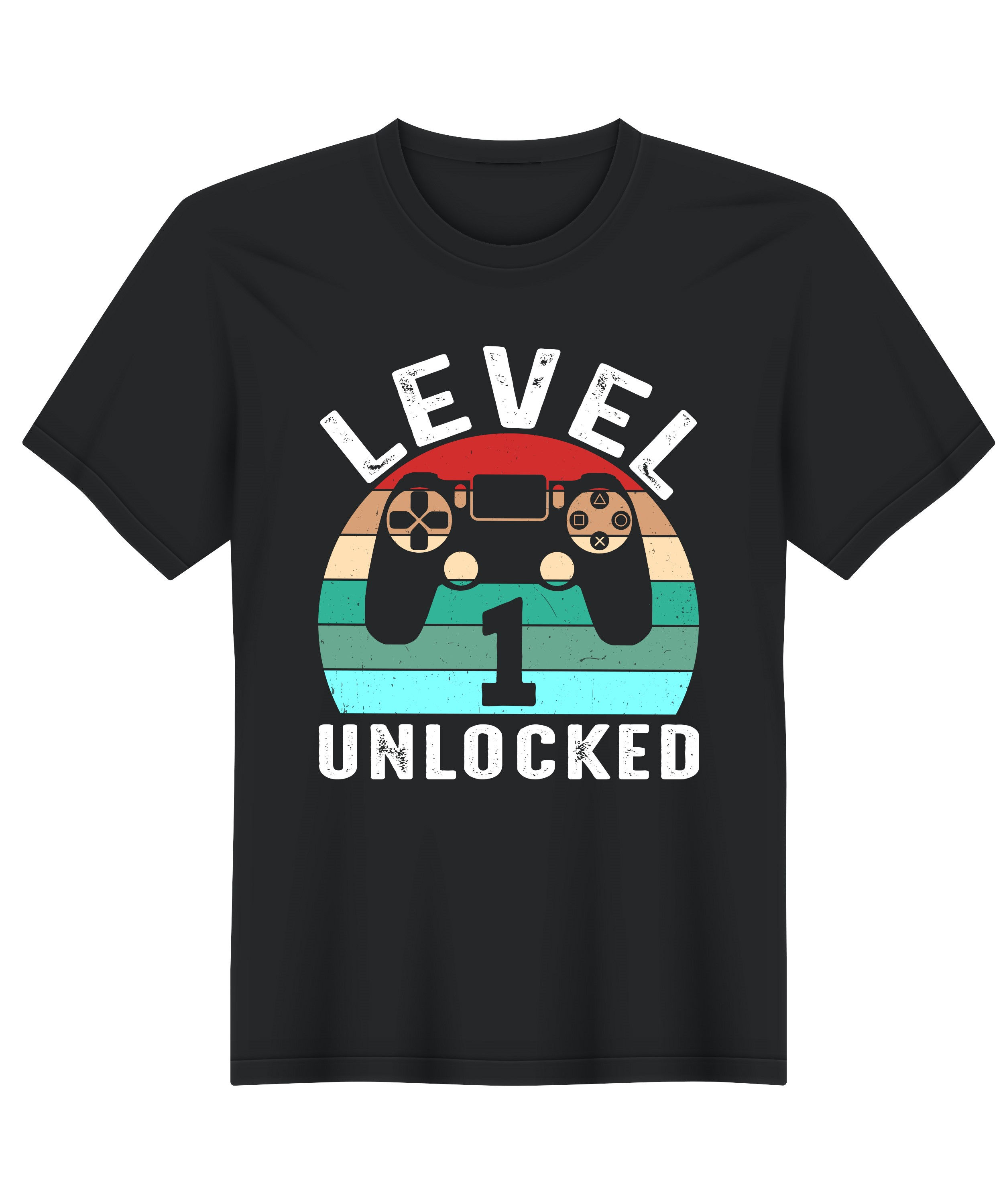 level 1 unlocked typography printed t shirts