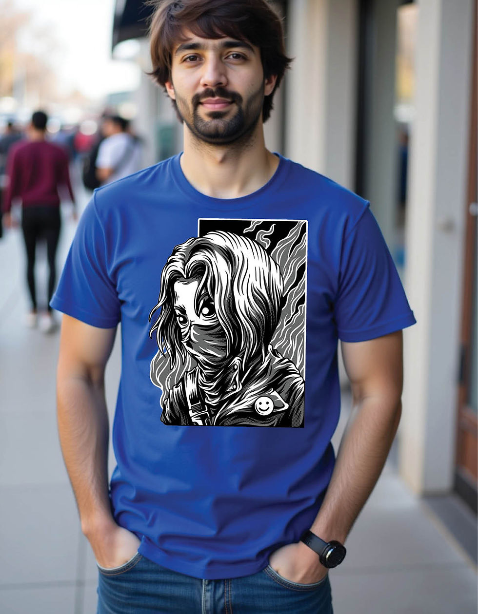 Thumbnail: Haze Fang Regular Streetwear Shirt with Misty Wolf Print Ink