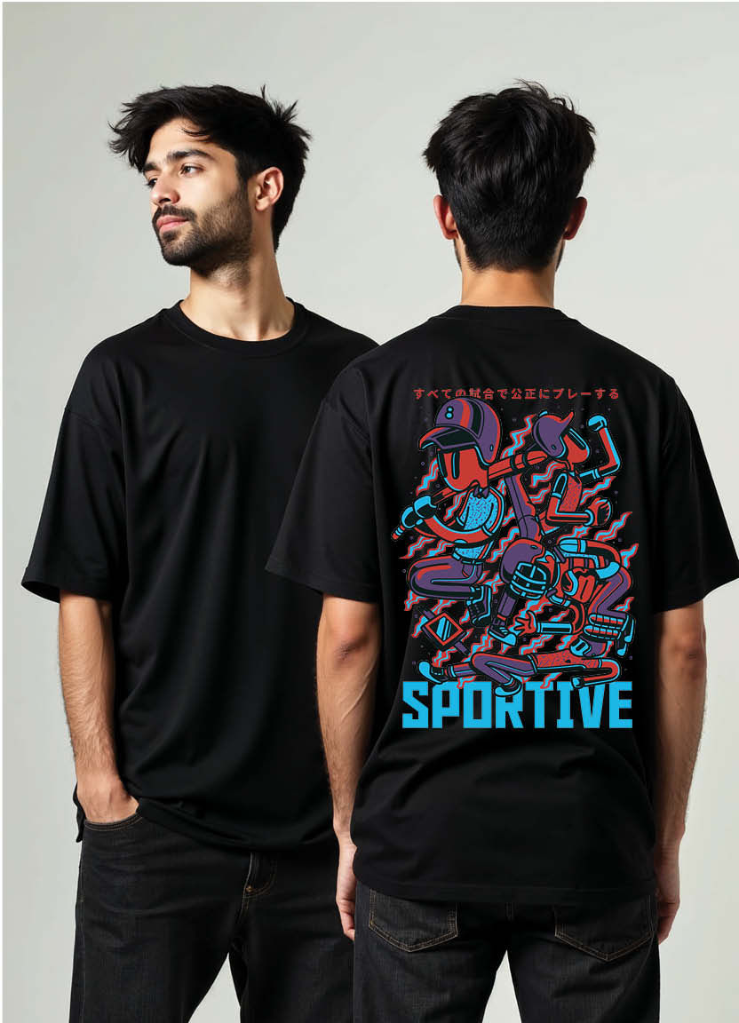 Shape Shift Oversized T-Shirt with Minimalist Urban Geometric Art