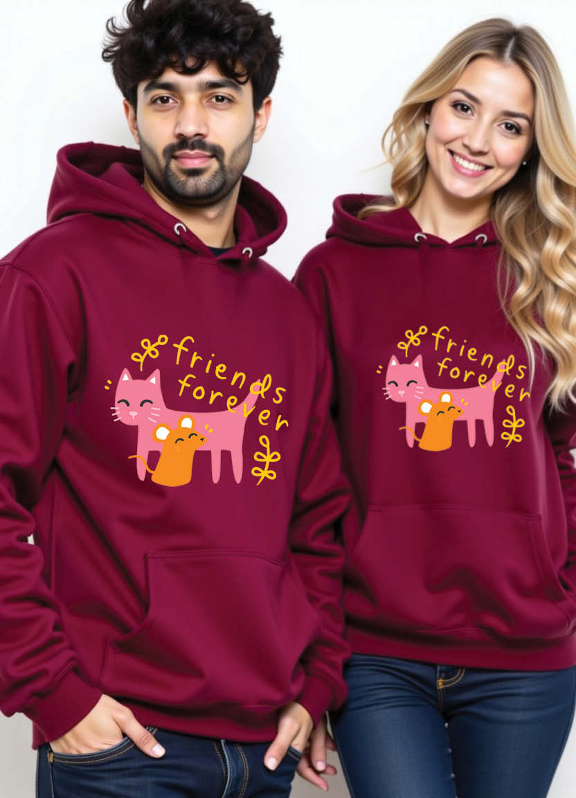 Thumbnail: Romantic “You Make My Life Colorful” Printed Couple Hoodie Set for Lovebirds