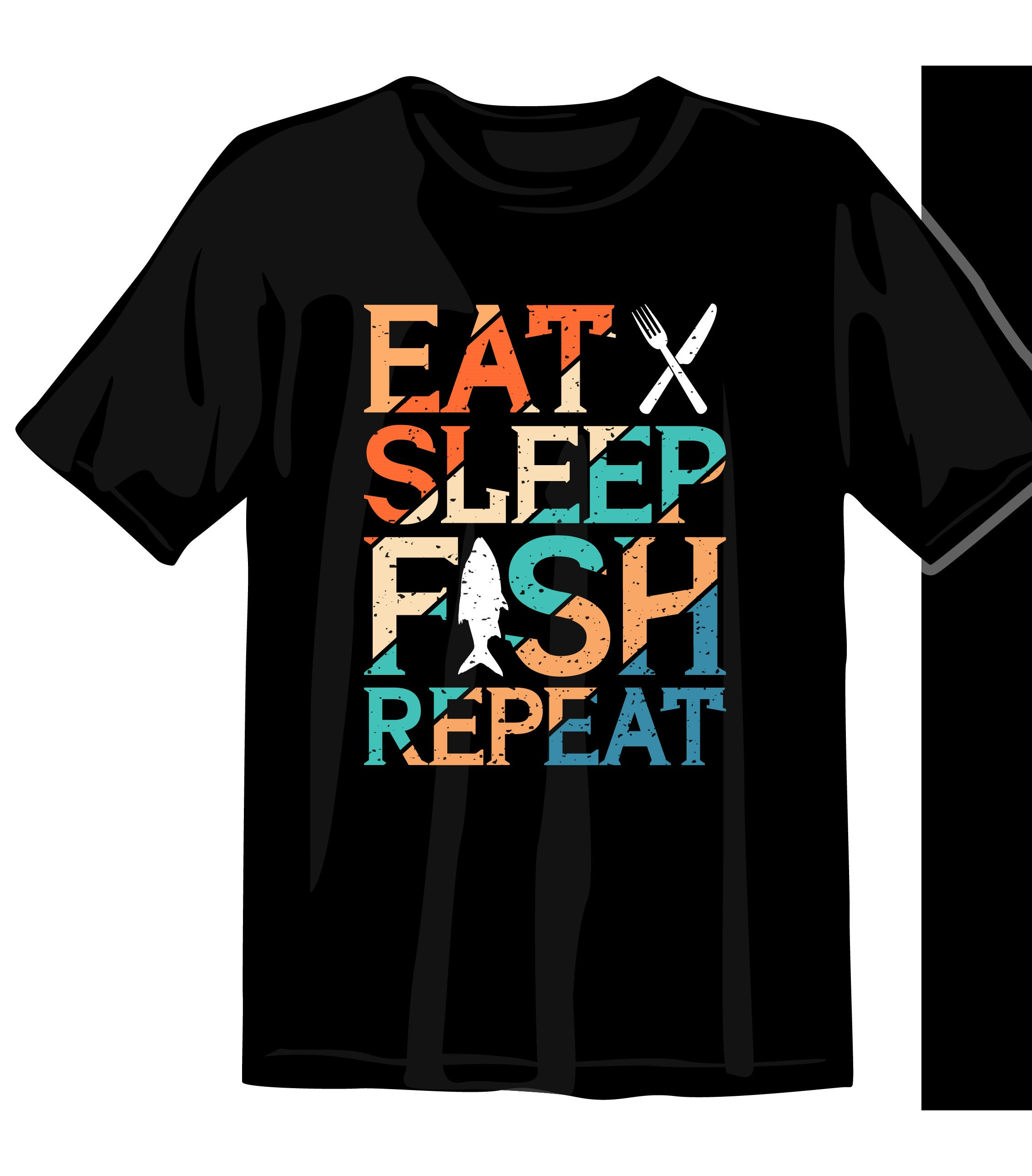 eat sleep fish repeat typography printed t shirts fish t shirts