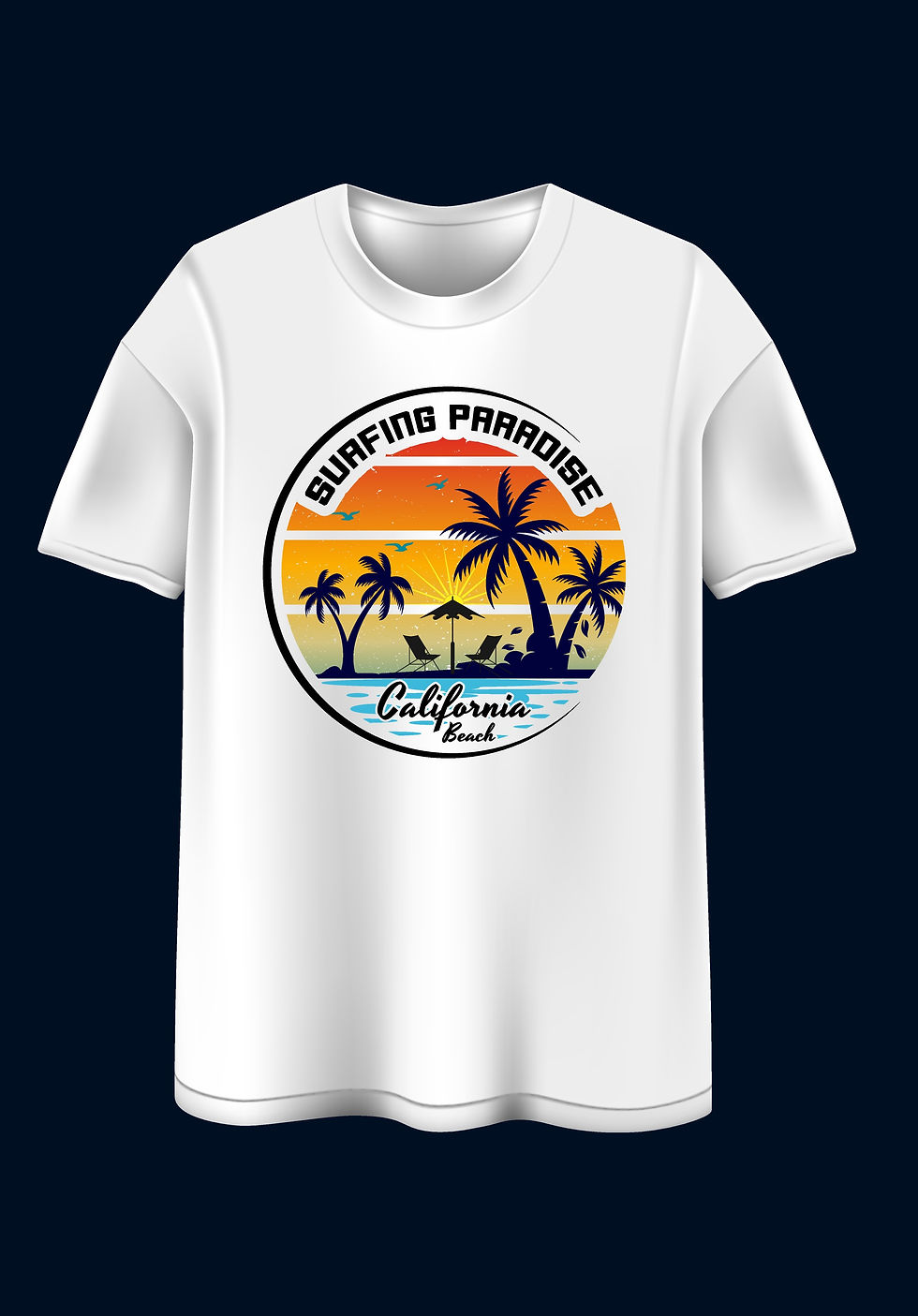 Surfing paradise california beach typography printed t shirts