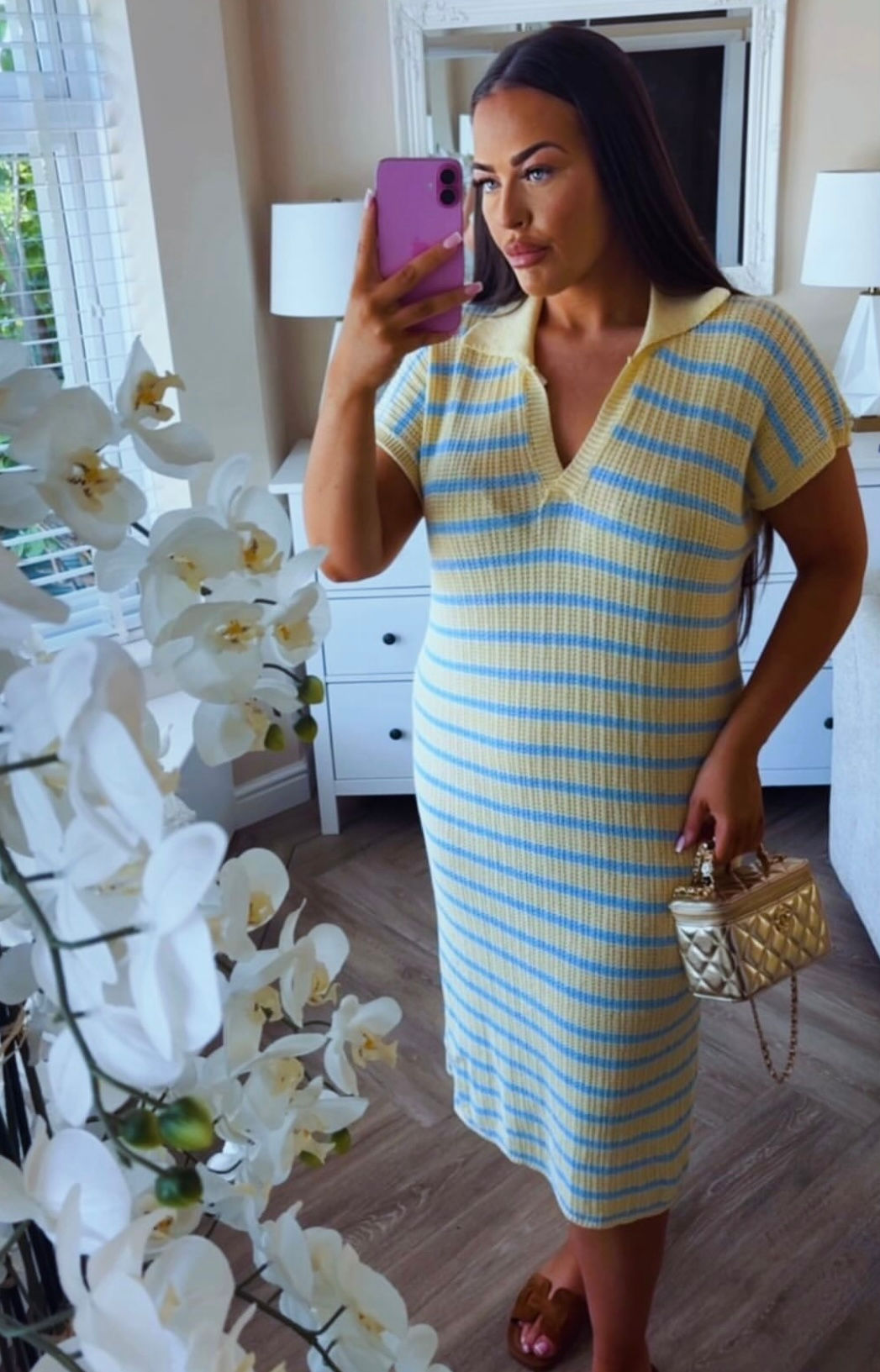 Yellow & Blue Oversized Stripe Knit Midi Dress