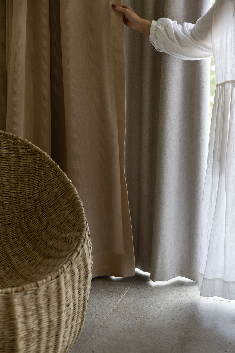 Sheers with a beautiful texture in the front, and the blockout on the second rail. A winner for flexibility of use.